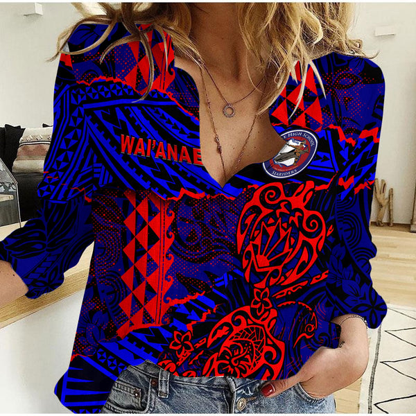 Hawaii Waianae High School Custom Women Casual Shirt Polynesian Turtle Style