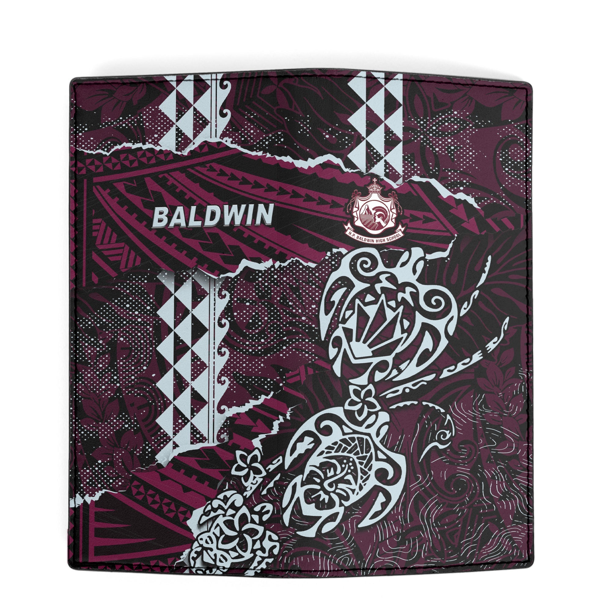 Hawaii Baldwin High School Leather Wallet Polynesian Turtle Style