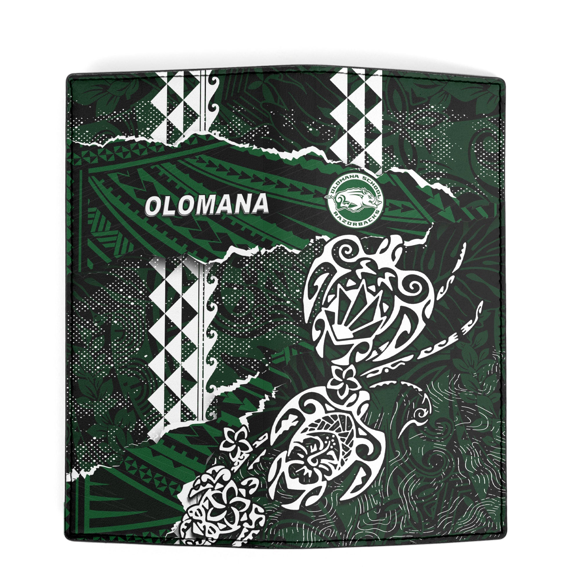 Hawaii Olomana High & Intermediate School Leather Wallet Polynesian Turtle Style