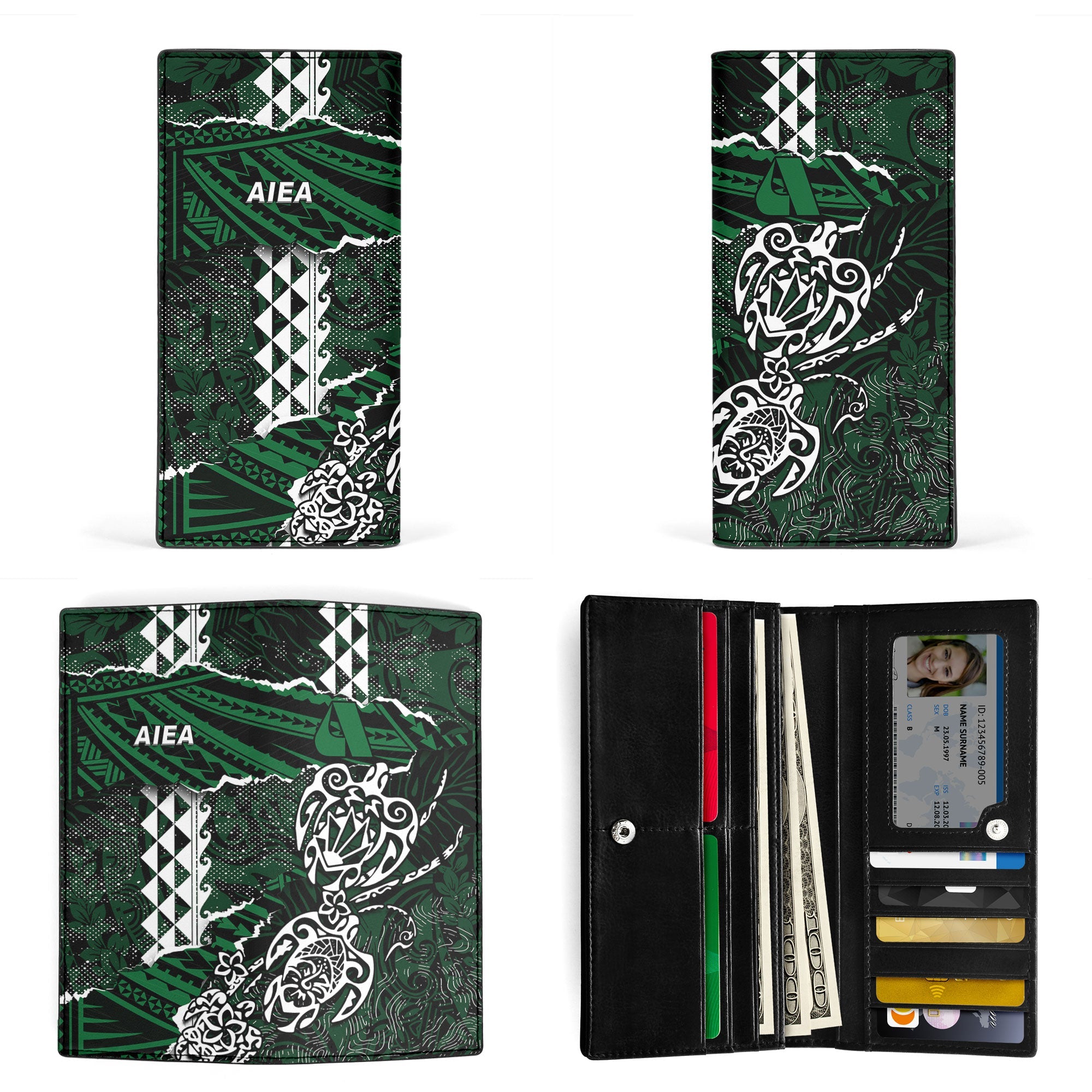 Hawaii Aiea High School Leather Wallet Polynesian Turtle Style