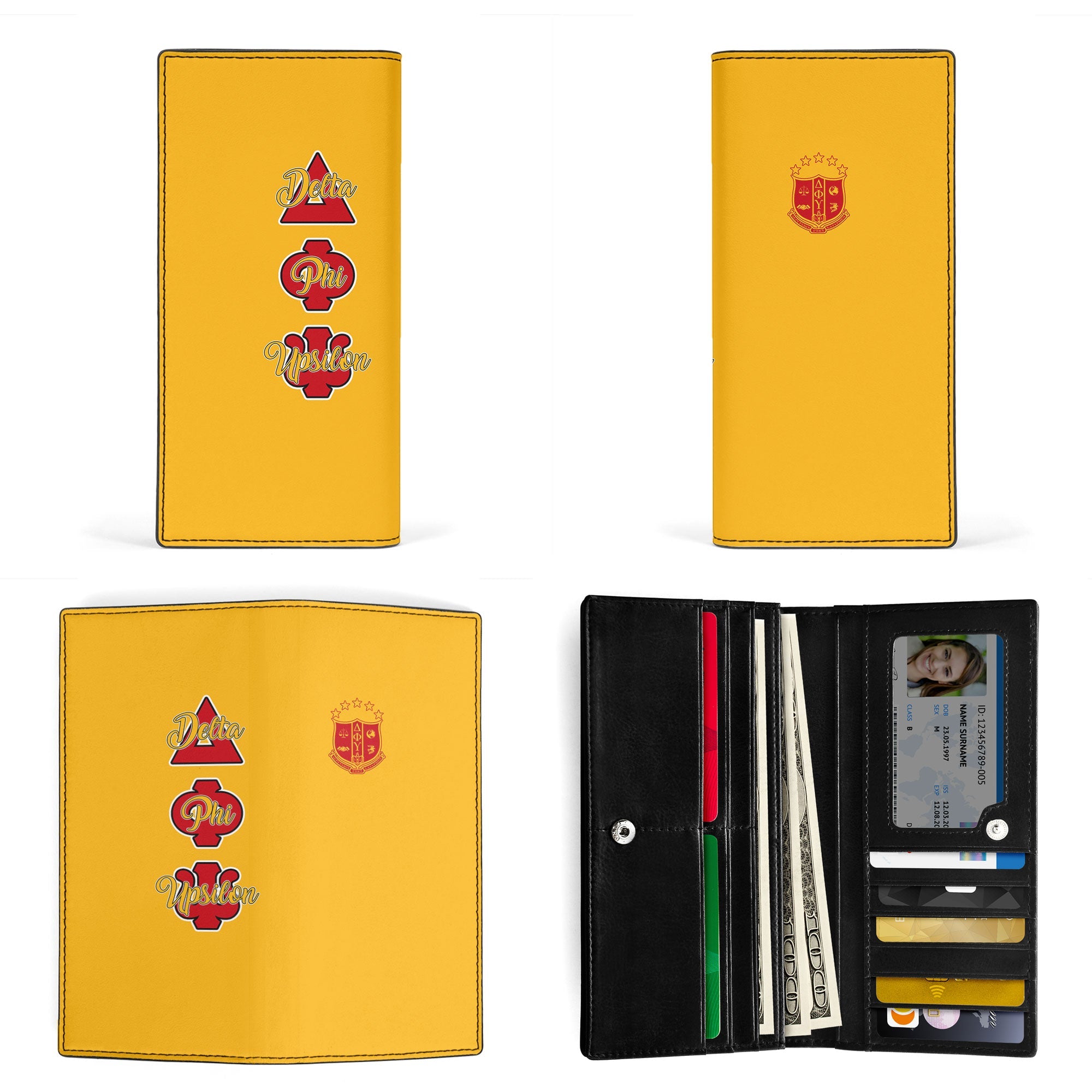 Fraternity Leather Wallet - Delta Phi Upsilon Leather Wallet Original Yellow Style