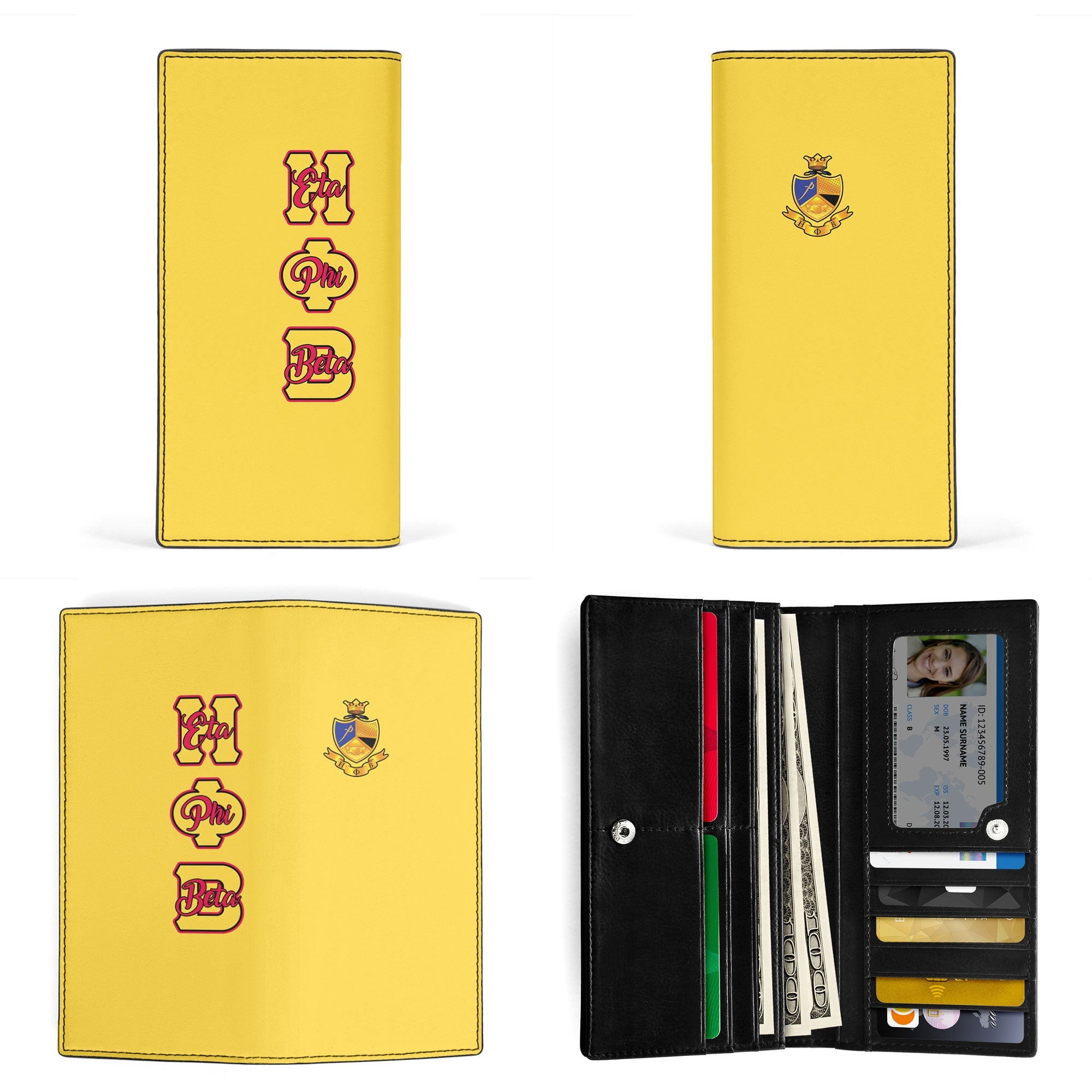 Sorority Leather Wallet - Eta Phi Beta Leather Wallet Original Yellow Style