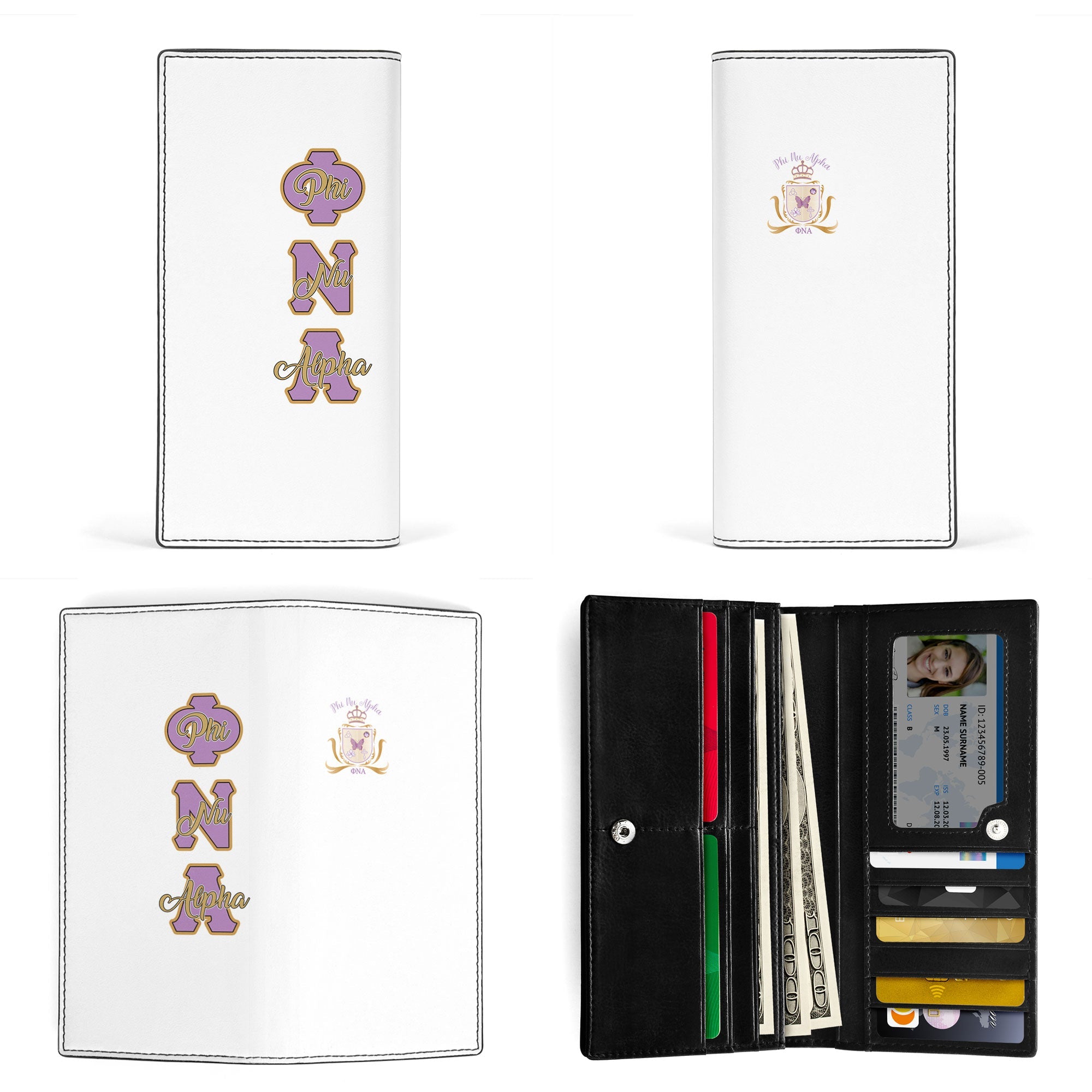 Sorority Leather Wallet - Phi Nu Alpha Leather Wallet Original White Style