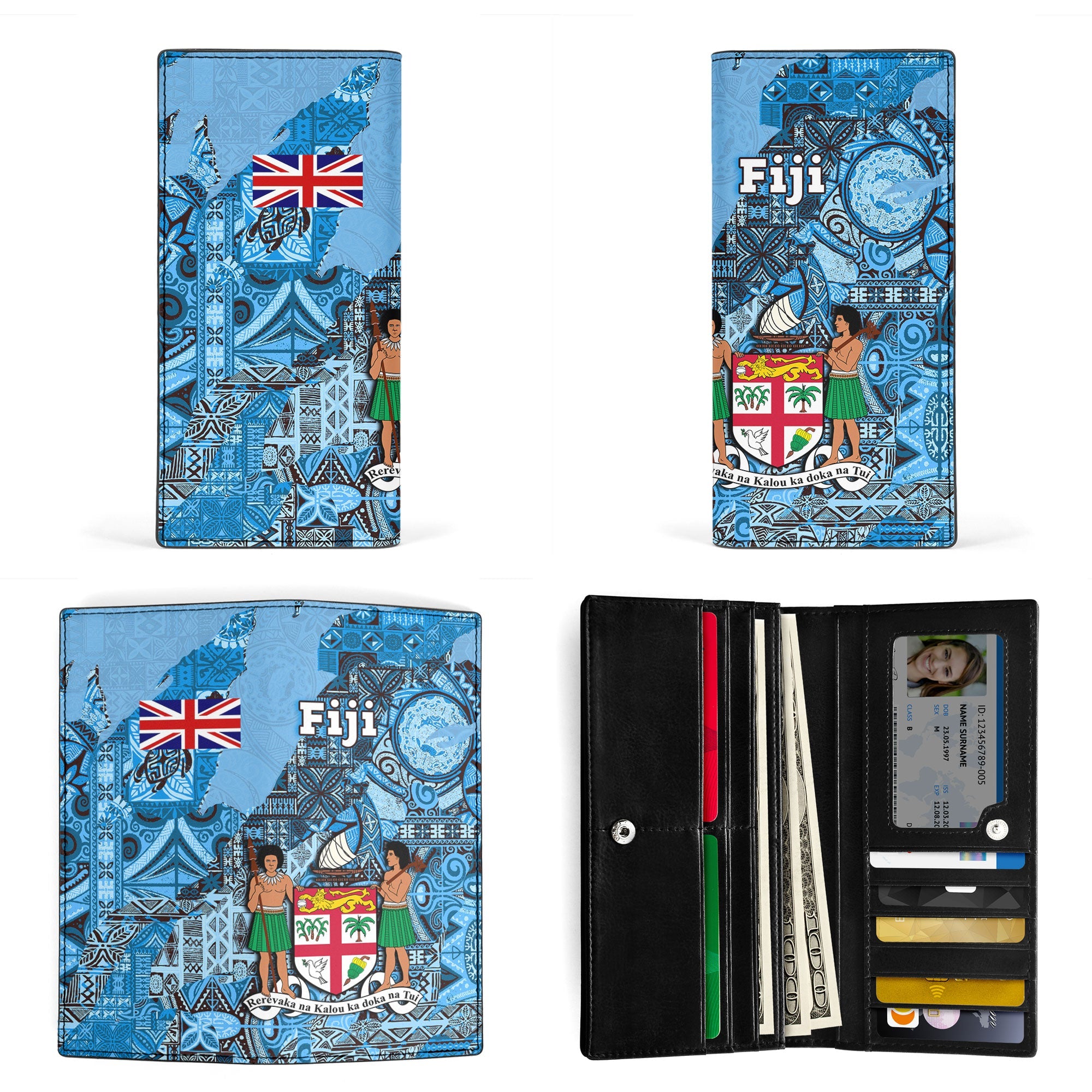 Fiji Flag & Coat Of Arms Leather Wallet