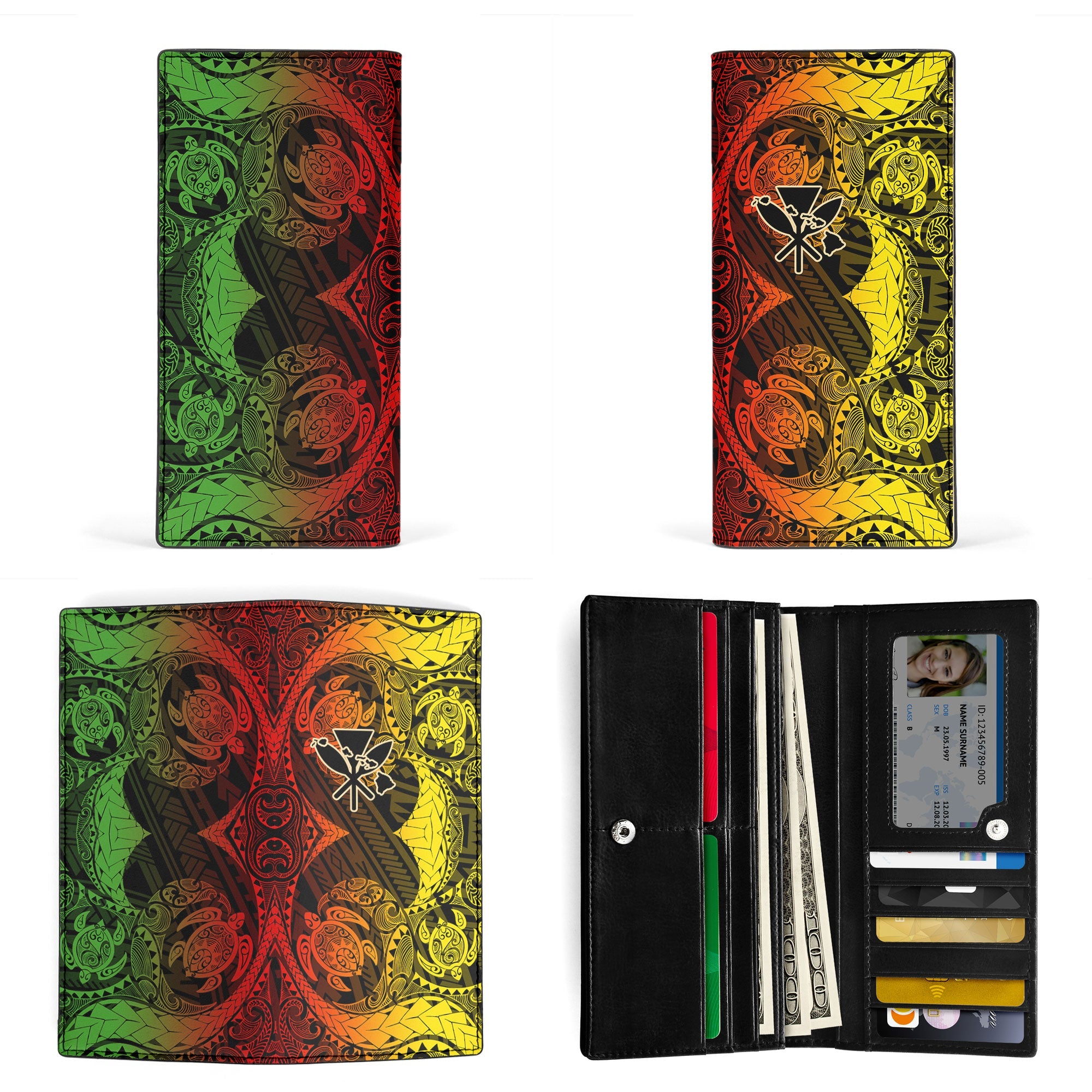 Kanaka Maoli Hawaii Leather Wallet Reggae Style