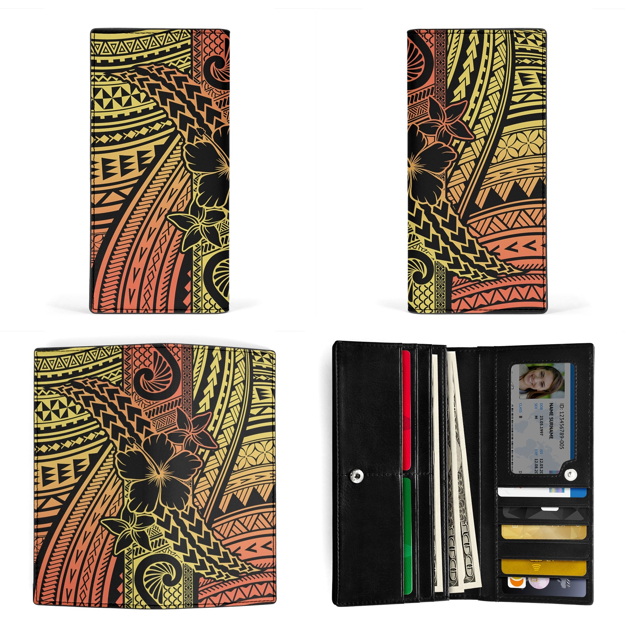 Hawaiian Reggae Leather Wallet Polynesian Hibiscus Style