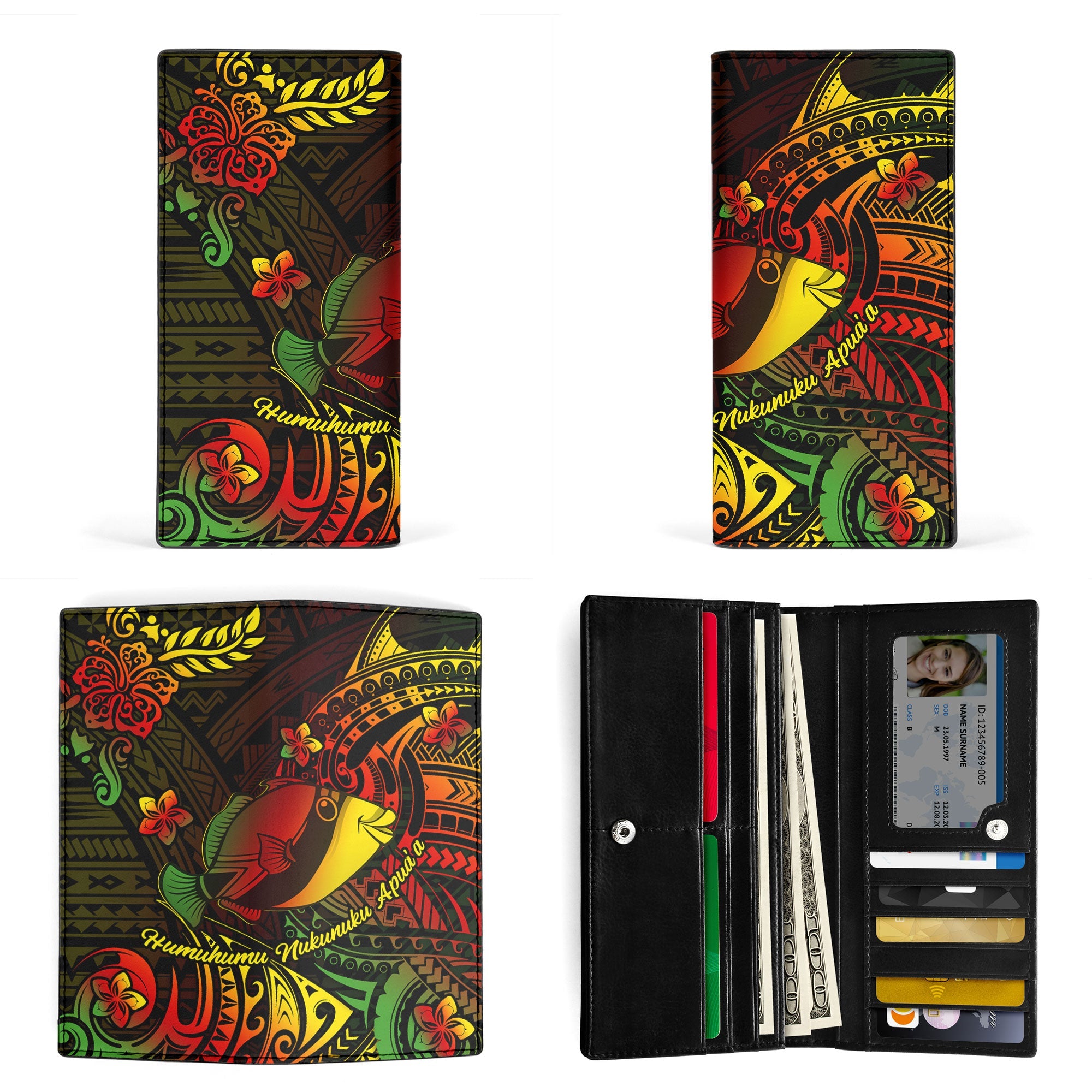 Hawaii Humuhumu Fish Leather Wallet Reggae Style