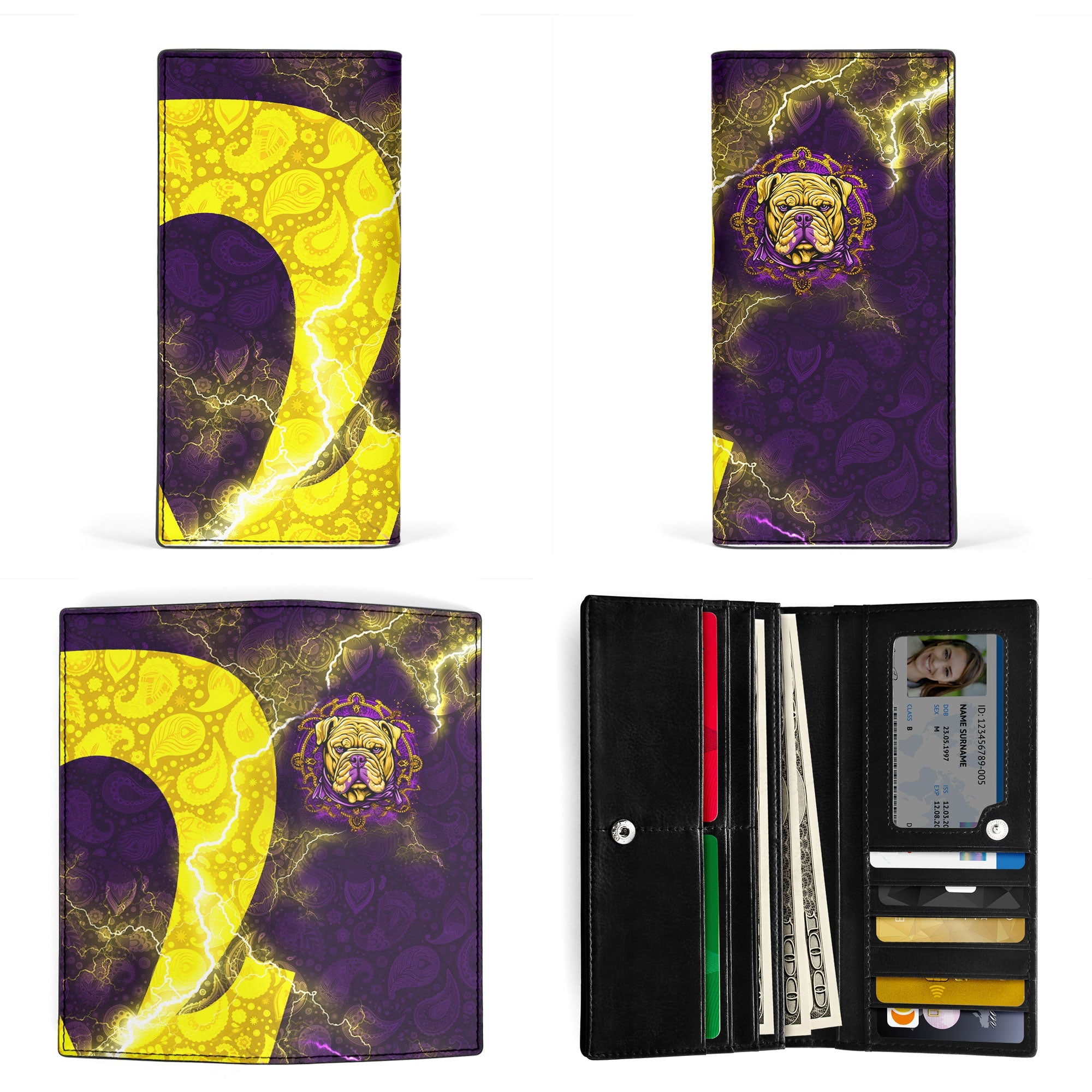 Fraternity Leather Wallet - Omega Psi Phi Bulldog Leather Wallet Thunder Style