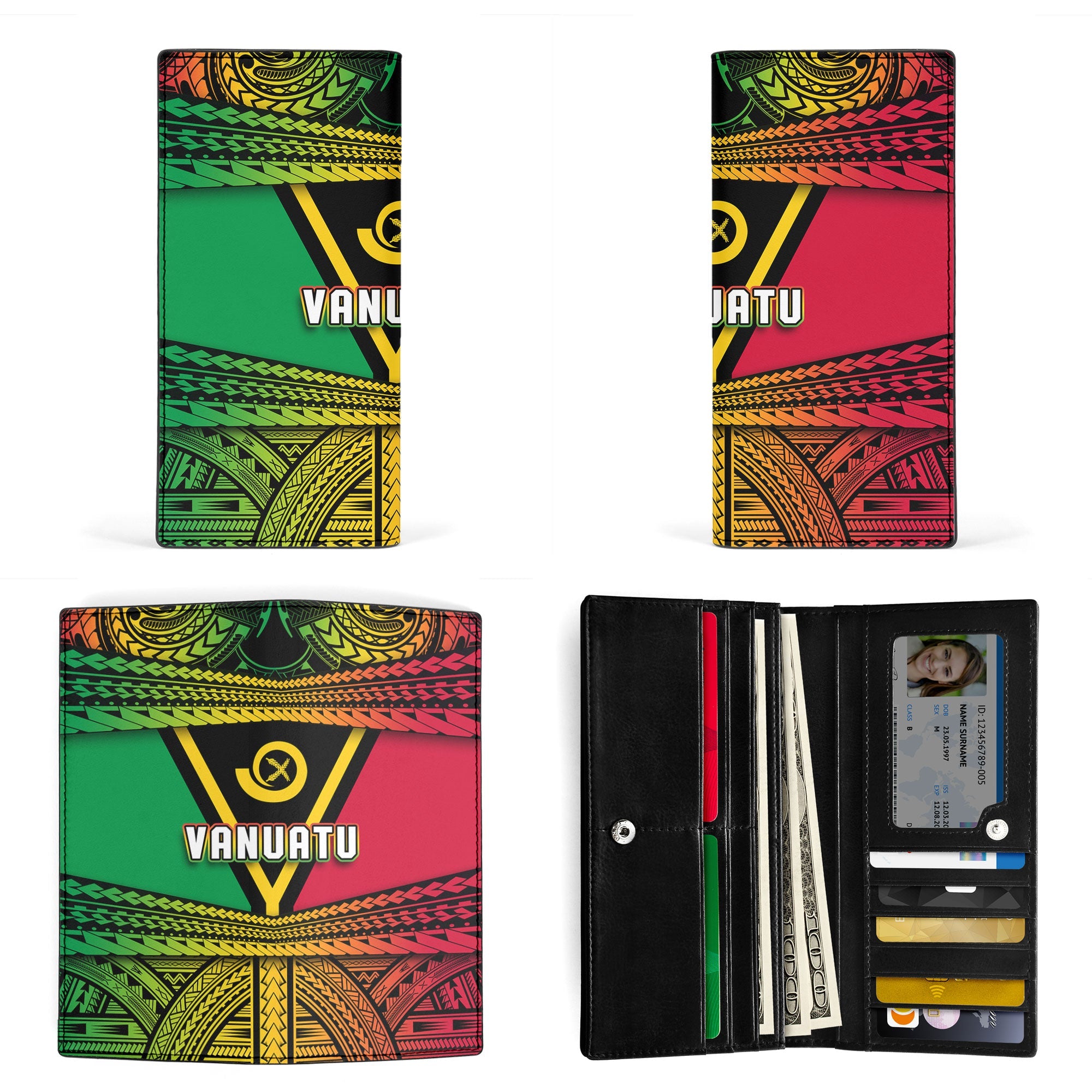 Vanuatu Flag & Coat Of Arms Leather Wallet Reggae Style