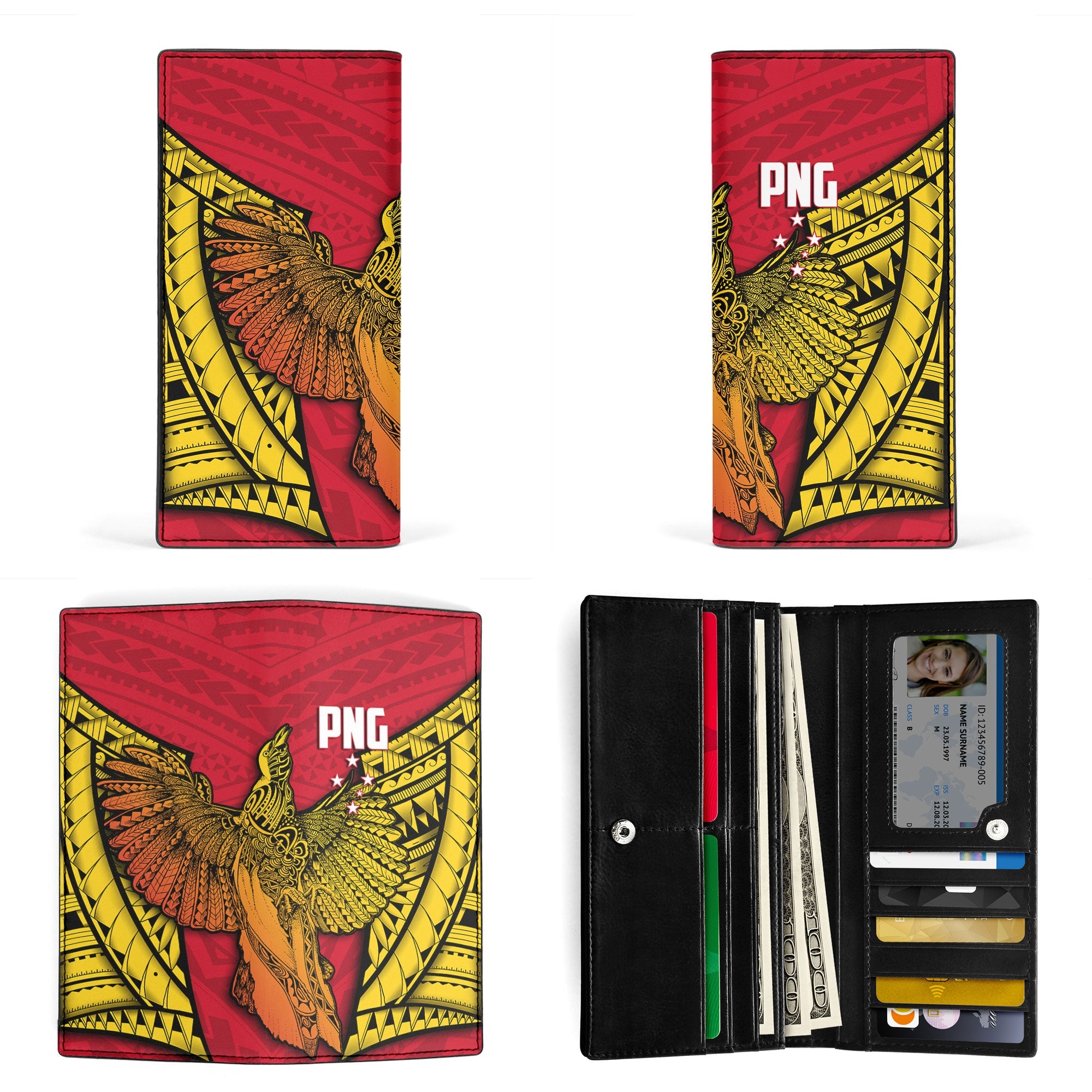 Papua New Guinea Independence Day Leather Wallet Raggiana Bird of Paradise Style