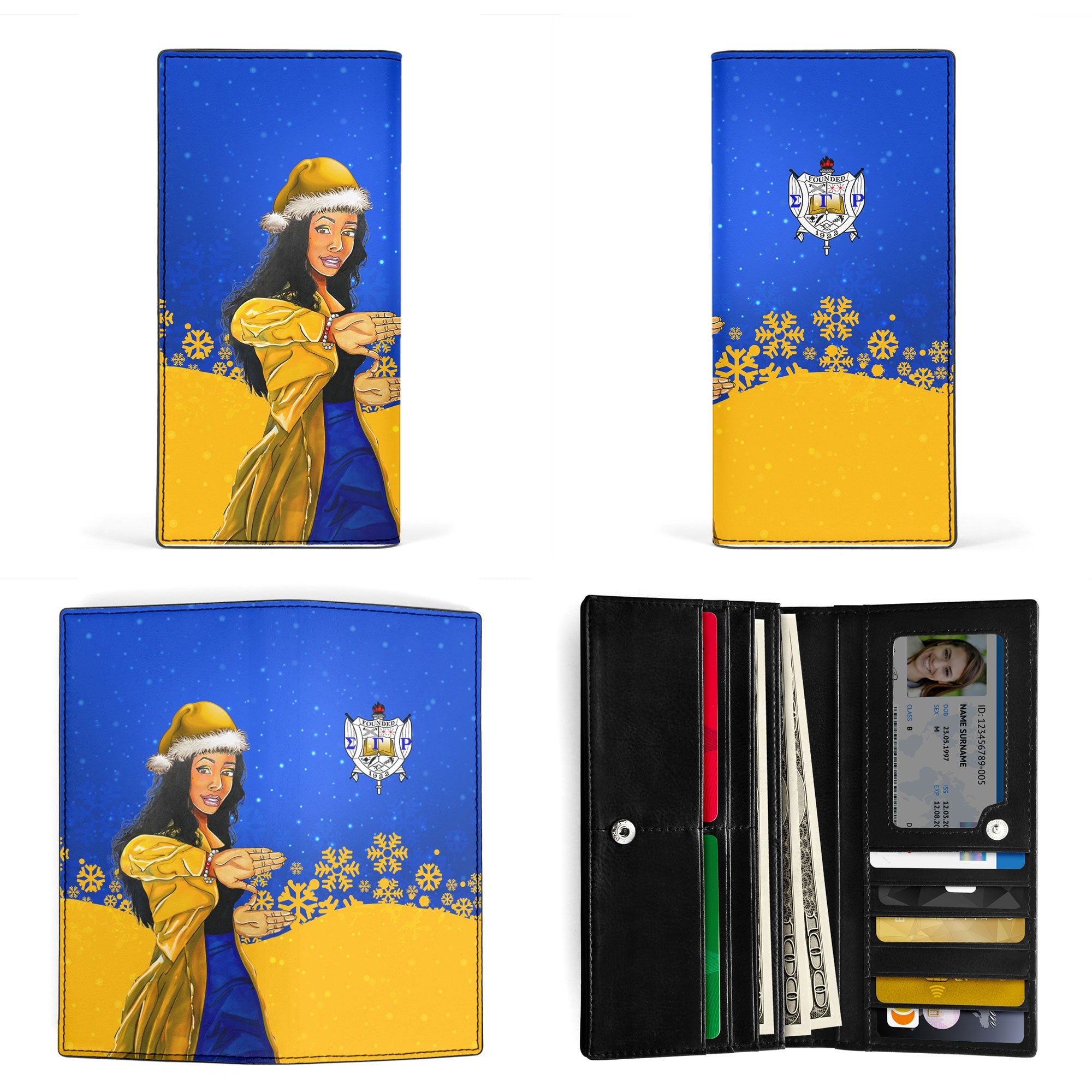 Sorority Leather Wallet - Sigma Gamma Rho Christmas Girl Leather Wallet Pretty Poodles Style