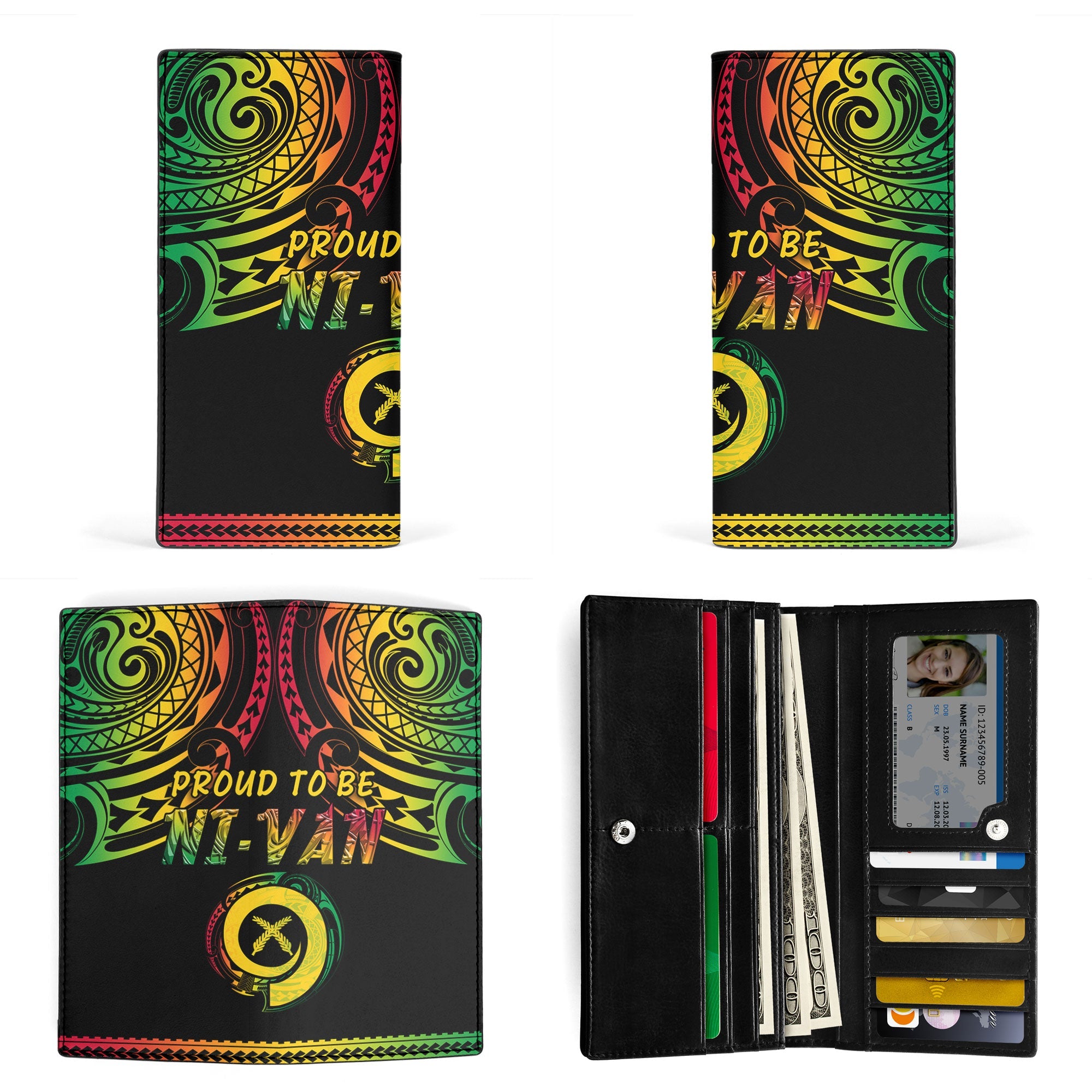 Vanuatu Proud To Be Ni-Van Leather Wallet Coat Of Arms Reggae Style