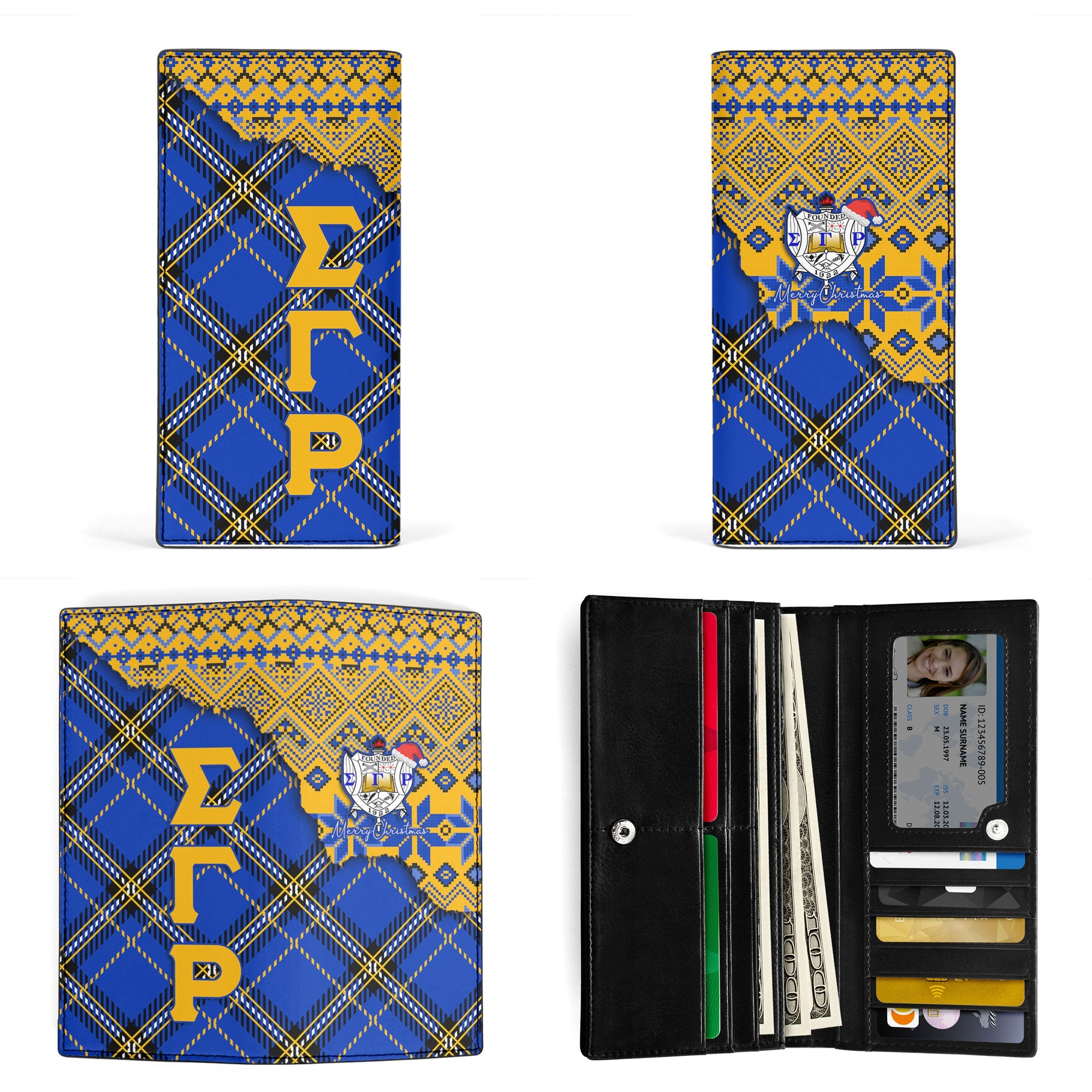 Sorority Leather Wallet - Christmas Sigma Gamma Rho Girl Leather Wallet Plaid Background Style