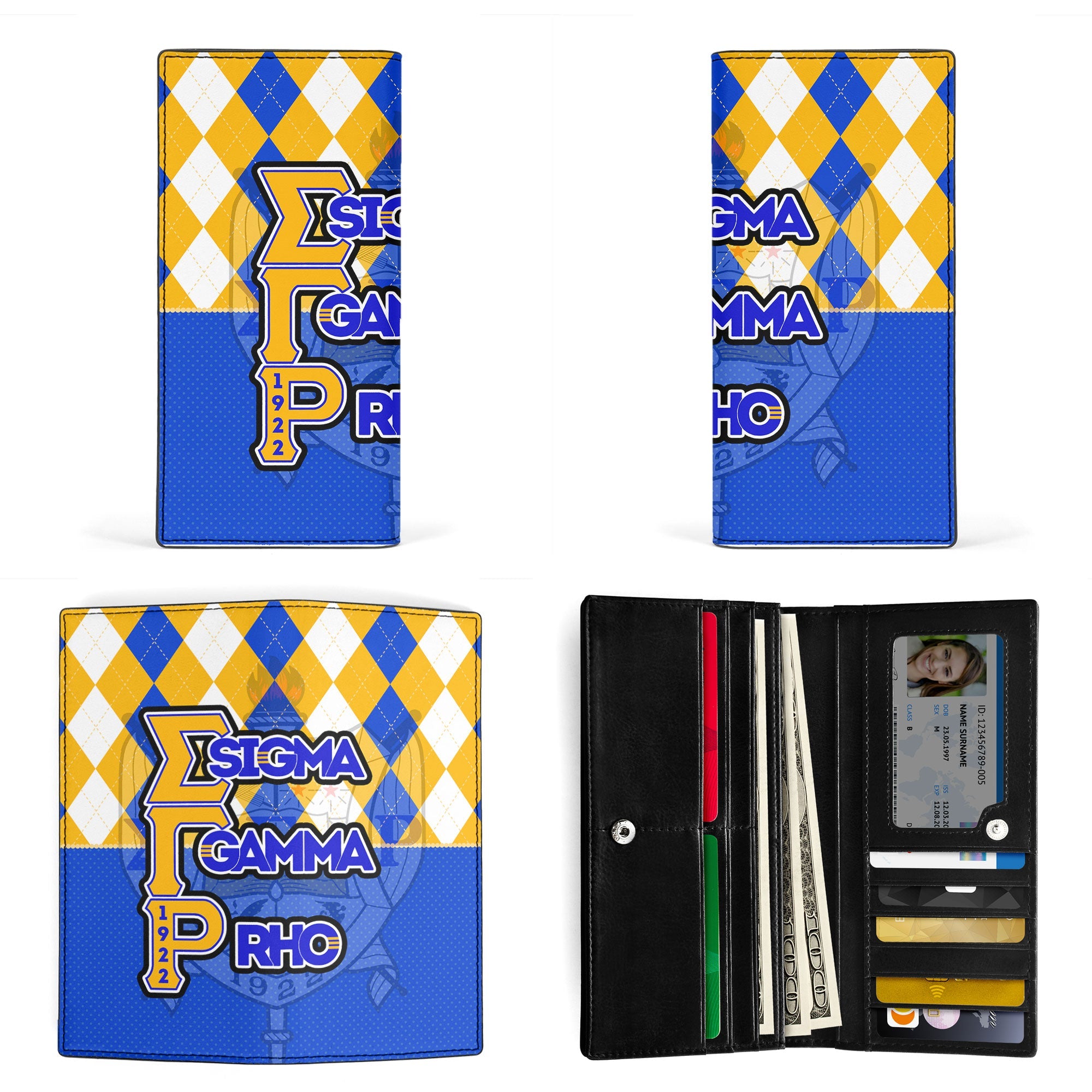 Sorority Leather Wallet - Christmas Sigma Gamma Rho Girl Leather Wallet Rhombus Pattern Style