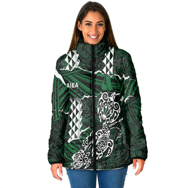 Hawaii Aiea High School Custom Women Padded Jacket Polynesian Turtle Style