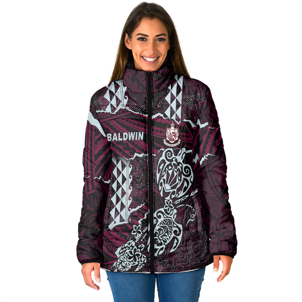 Hawaii Baldwin High School Custom Women Padded Jacket Polynesian Turtle Style