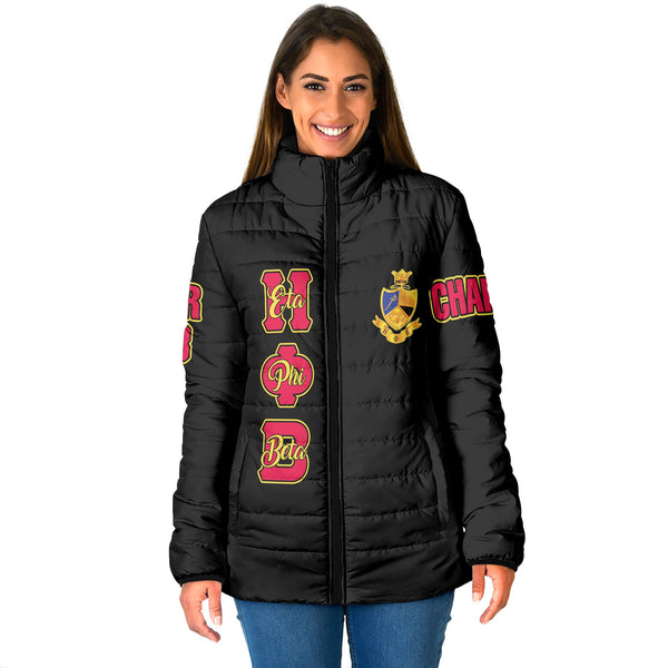 Sorority Jacket - Personalized Eta Phi Beta Women Padded Jacket Original Black Style