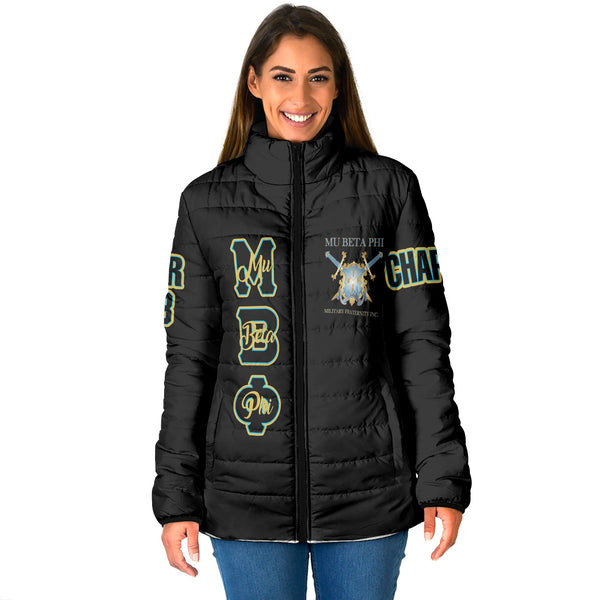 Fraternity Jacket - Personalized Mu Beta Phi Women Padded Jacket Original Black Style