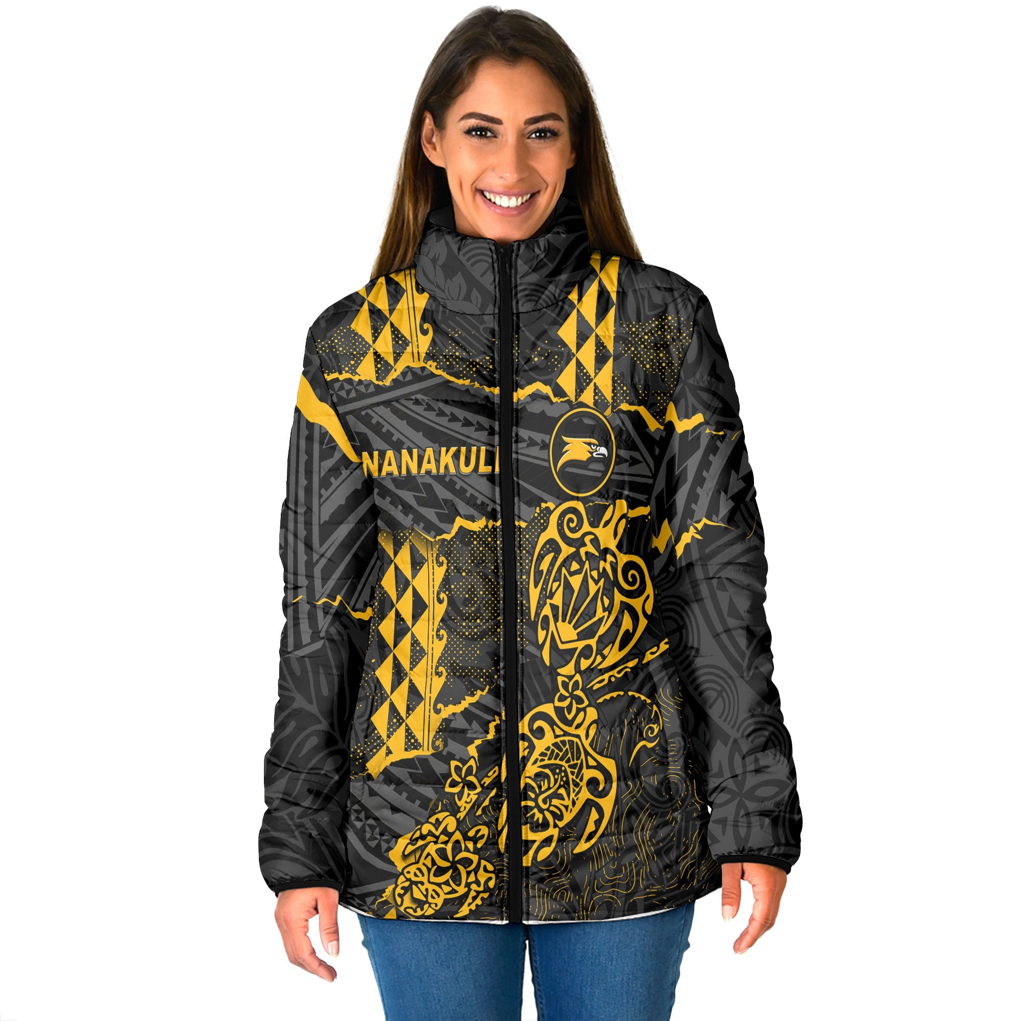 Hawaii Nanakuli High School Custom Women Padded Jacket Polynesian Turtle Style