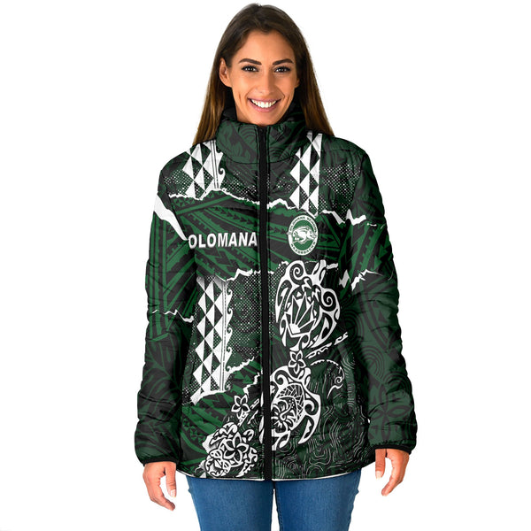 Hawaii Olomana High & Intermediate School Custom Women Padded Jacket Polynesian Turtle Style