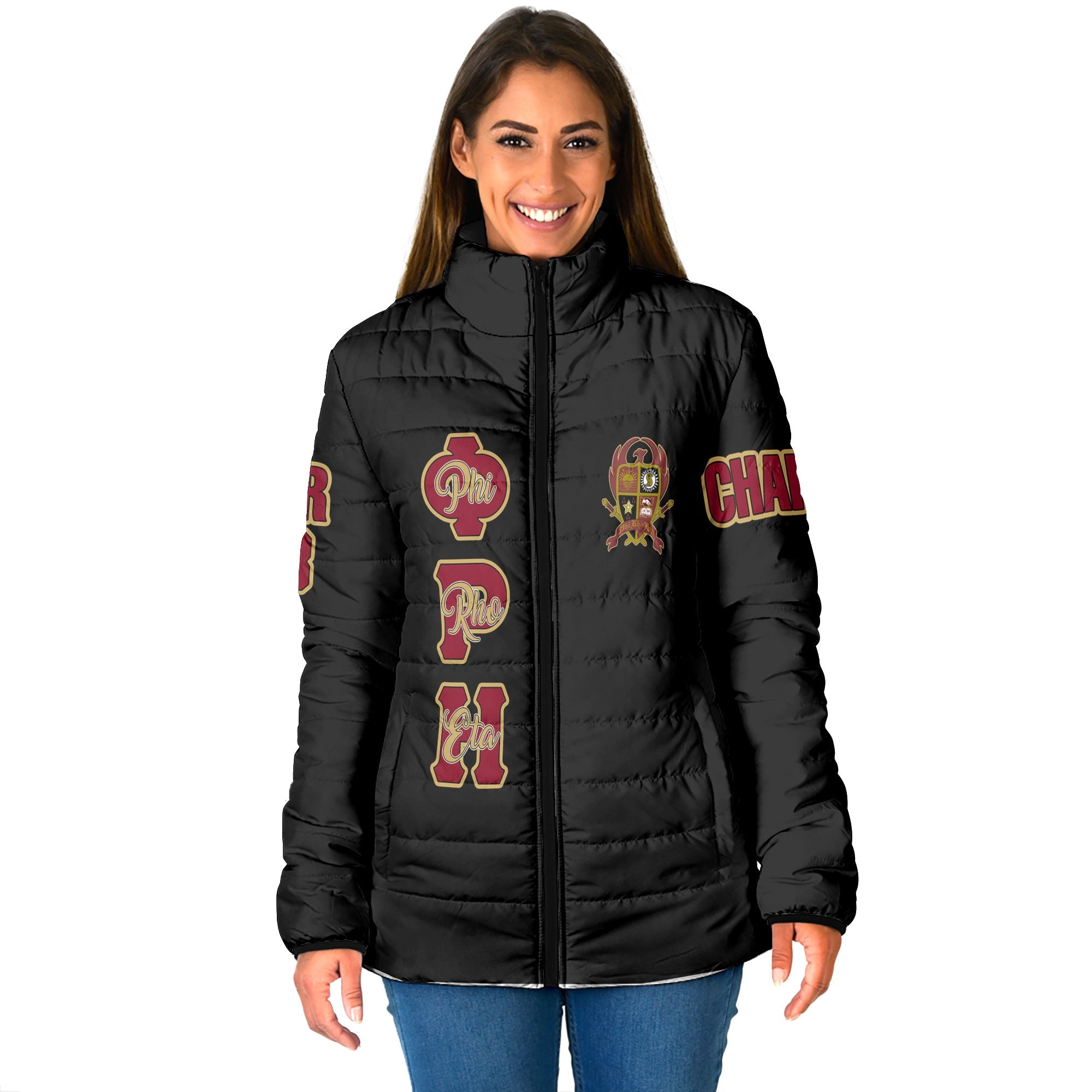 Fraternity Jacket - Personalized Phi Rho Eta Women Padded Jacket Original Dark Style