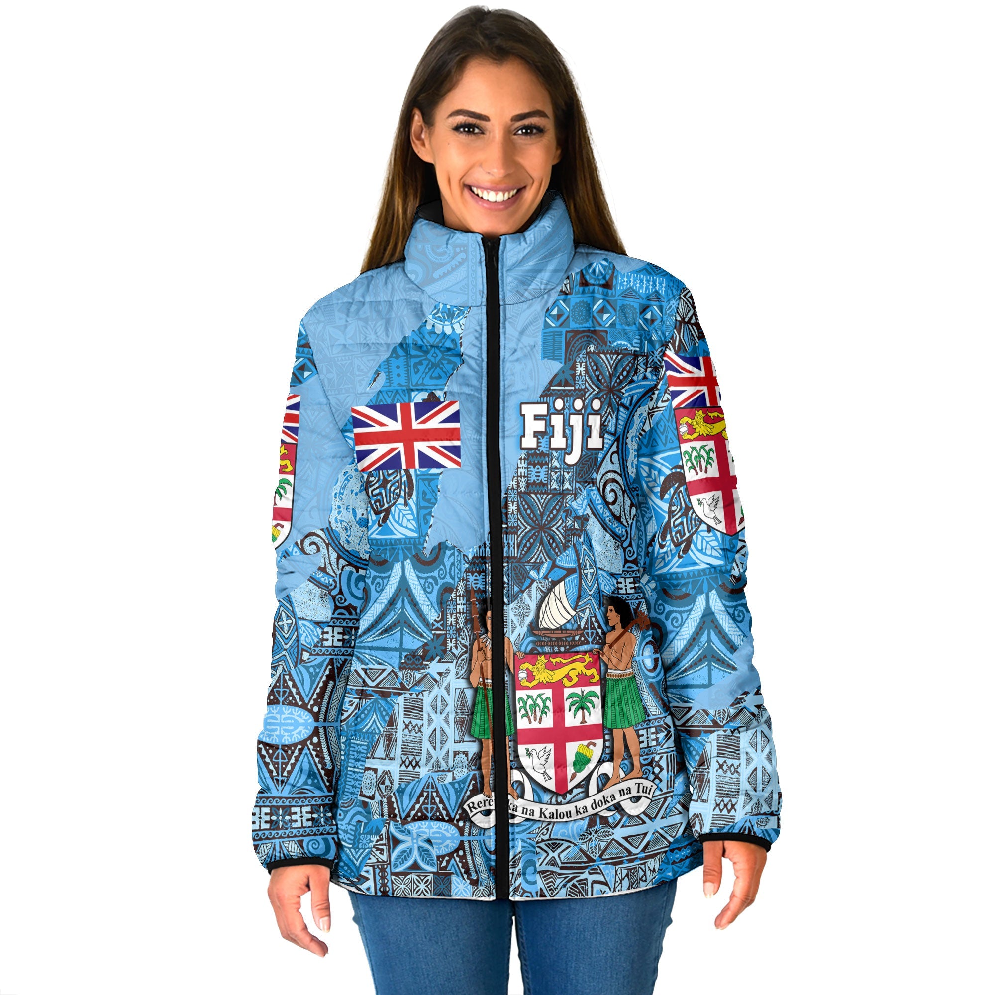 Fiji Flag & Coat Of Arms Women Padded Jacket