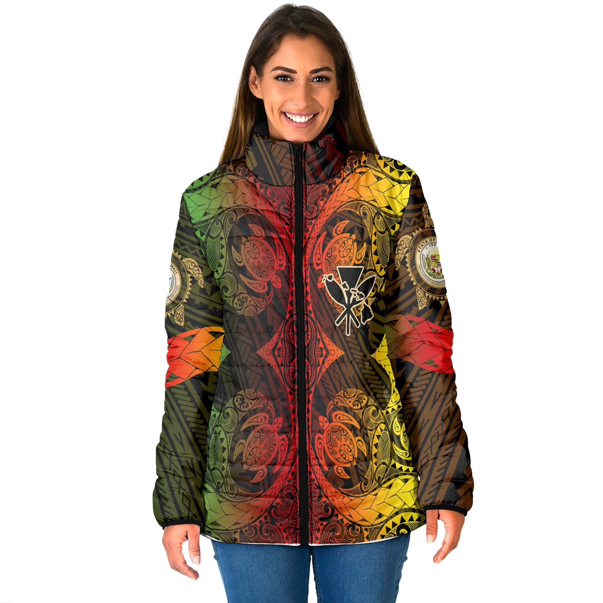 Kanaka Maoli Hawaii Women Padded Jacket Reggae Style