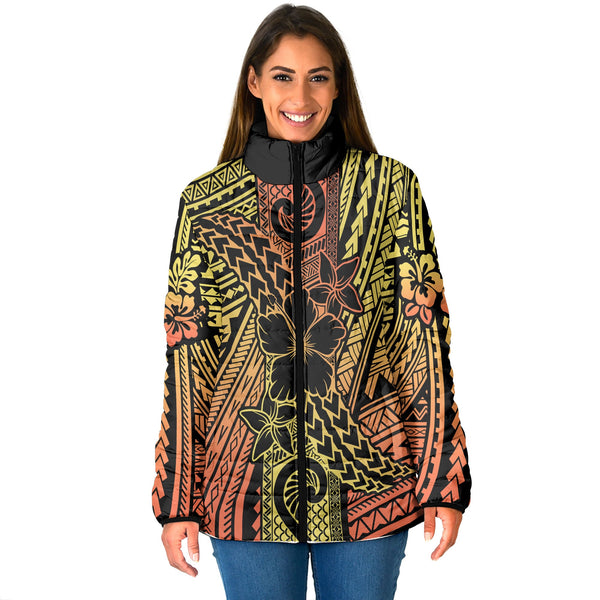 Hawaiian Reggae Women Padded Jacket Polynesian Hibiscus Style