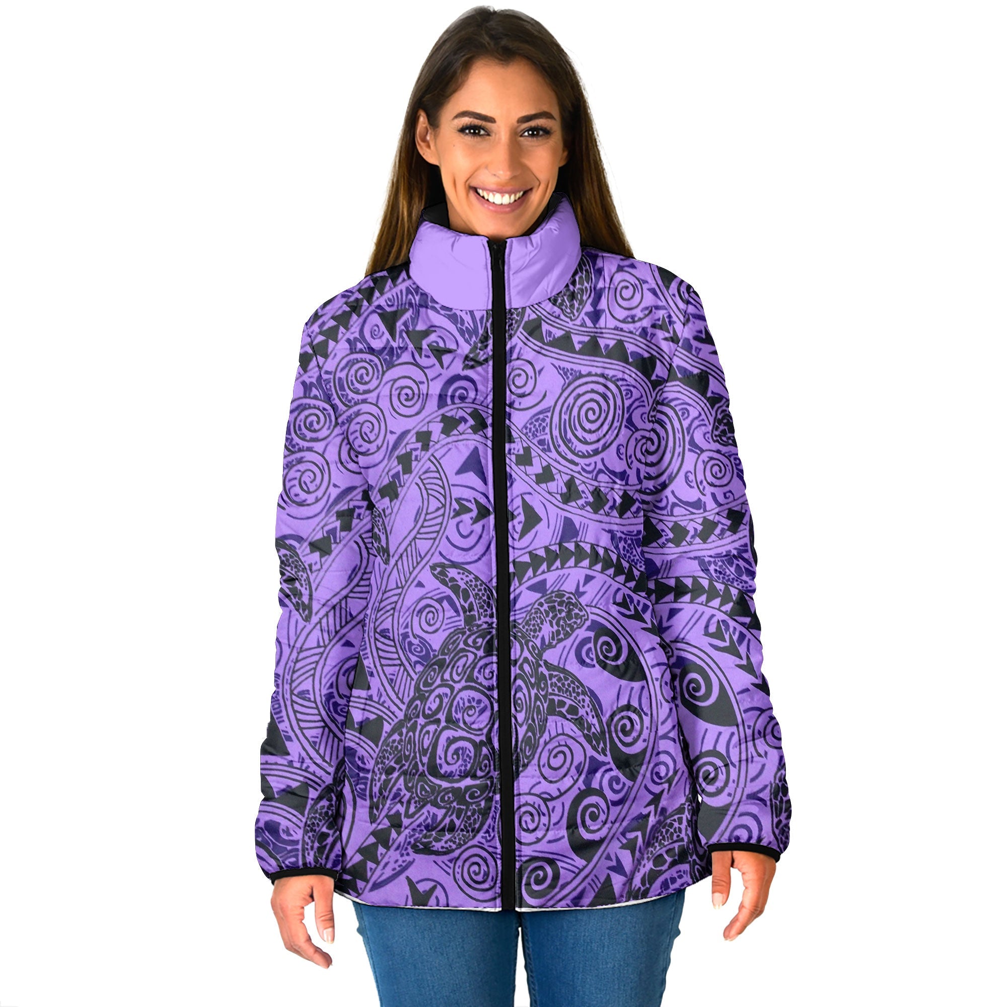 Hawaii Polynesian Turtle Women Padded Jacket Purple Style