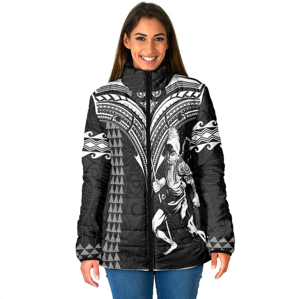 Custom Hawaii Ikaika Warrior Women Padded Jacket Polynesian Tattoo Style