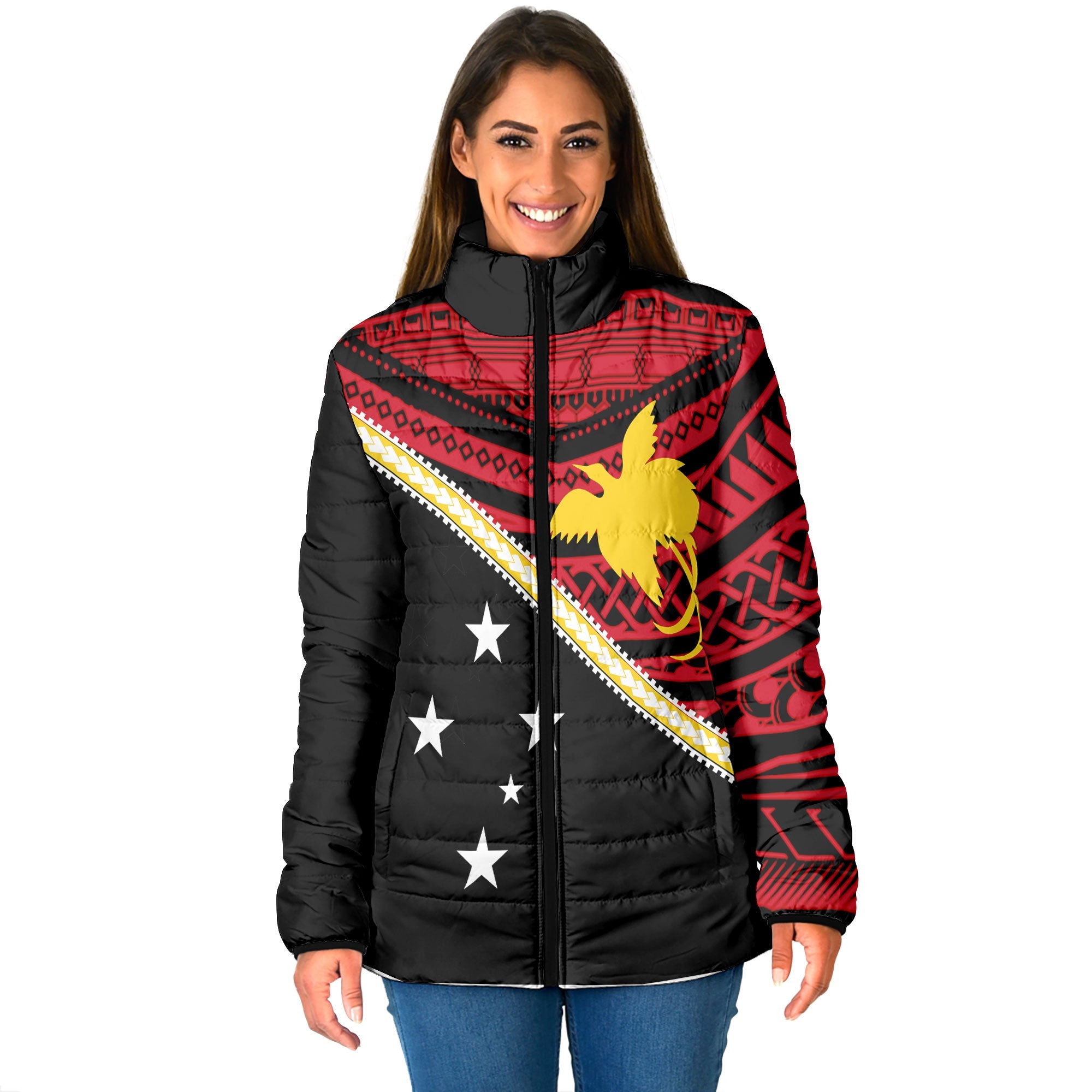 Papua New Guinea Women Padded Jacket Polynesian Flag Style