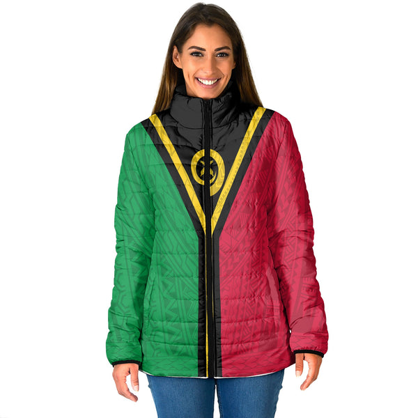 Vanuatu Women Padded Jacket Polynesian Flag Style