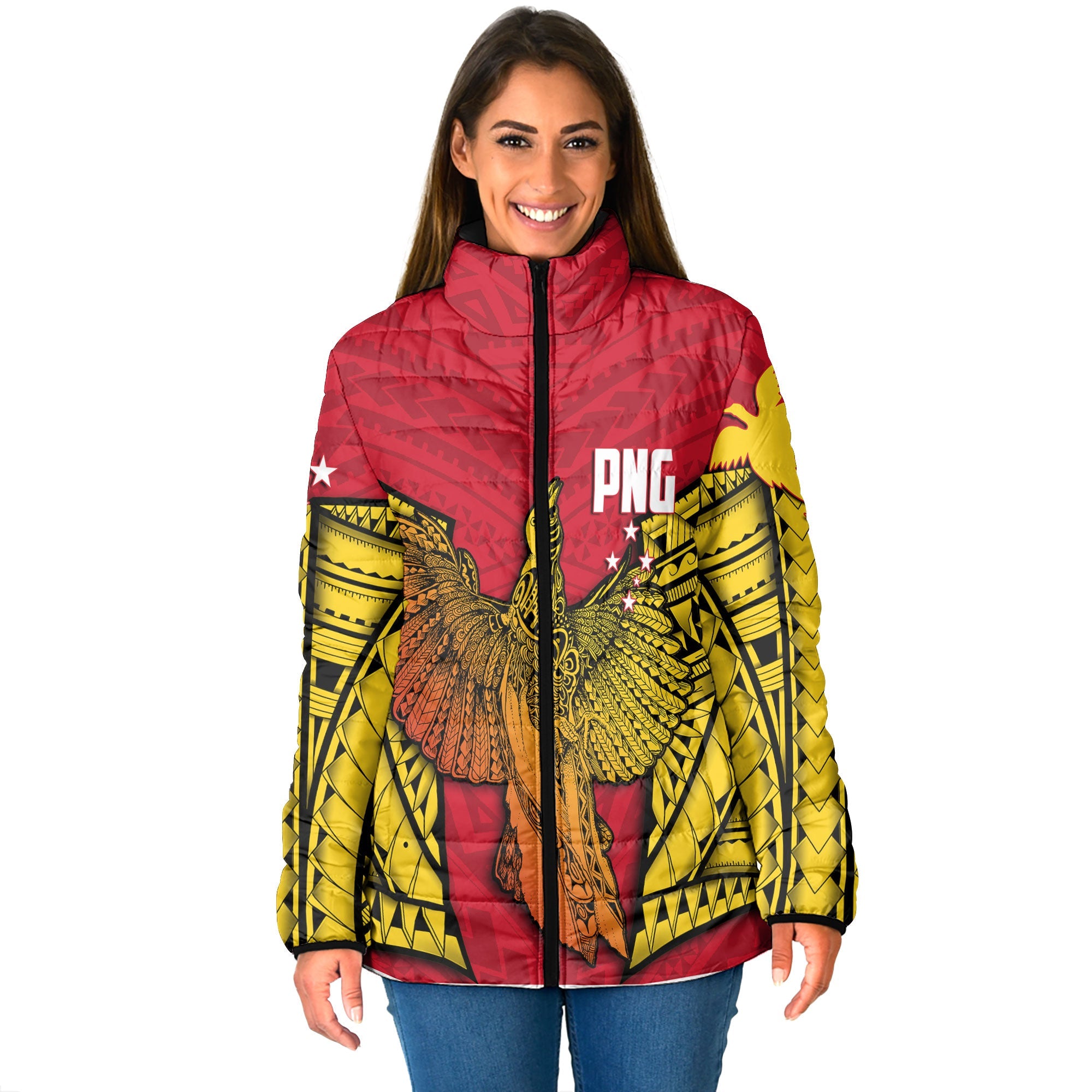 Papua New Guinea Independence Day Women Padded Jacket Raggiana Bird of Paradise Style