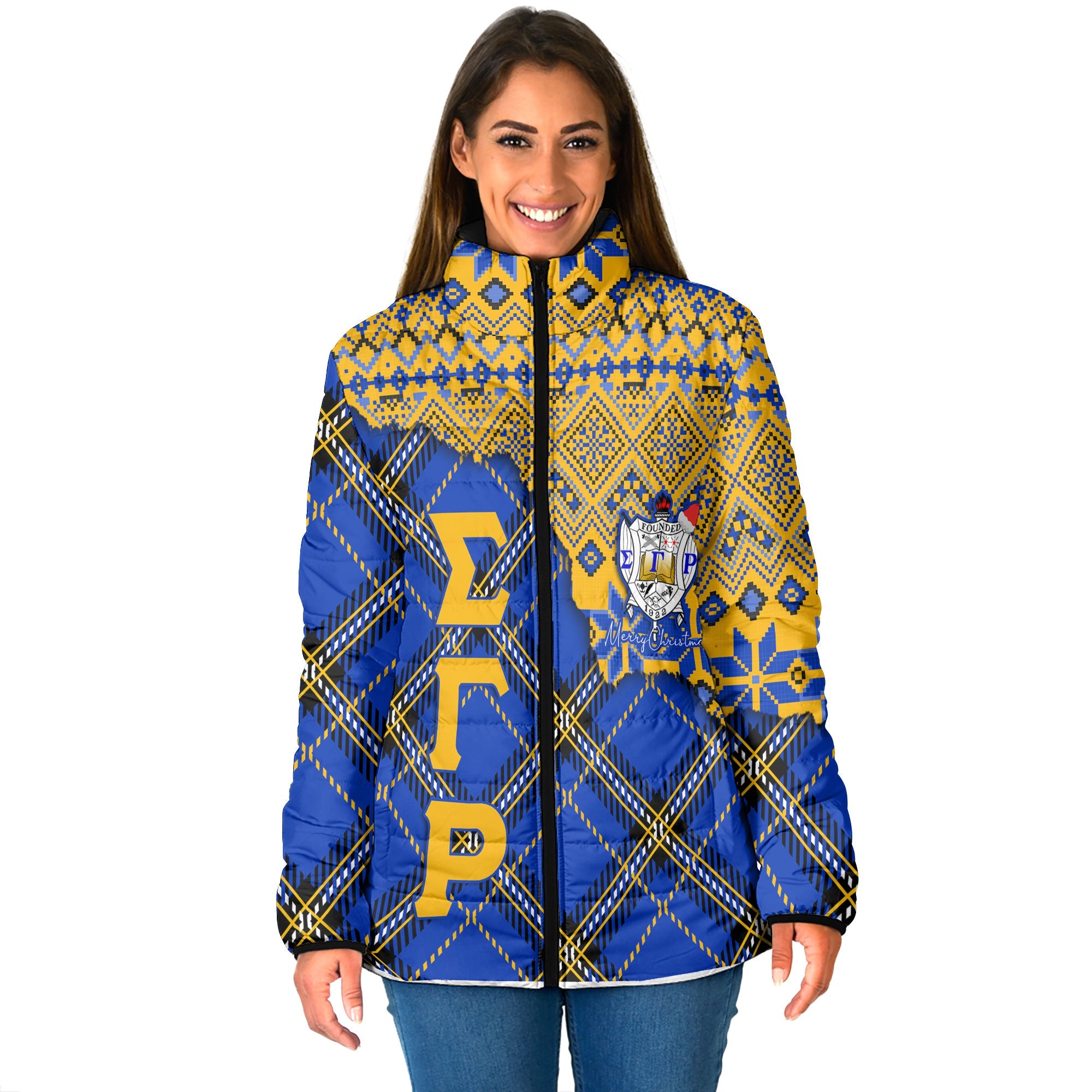 Sorority Jacket - Christmas Sigma Gamma Rho Girl Women Padded Jacket Plaid Background Style