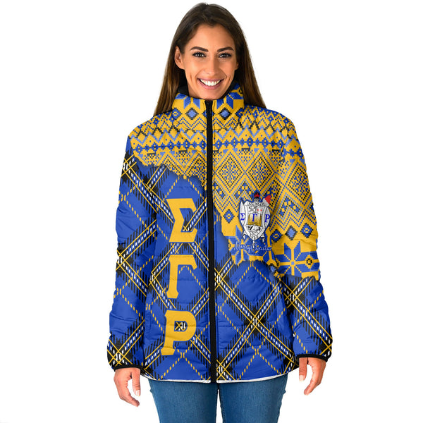 Sorority Jacket - Christmas Sigma Gamma Rho Girl Women Padded Jacket Plaid Background Style