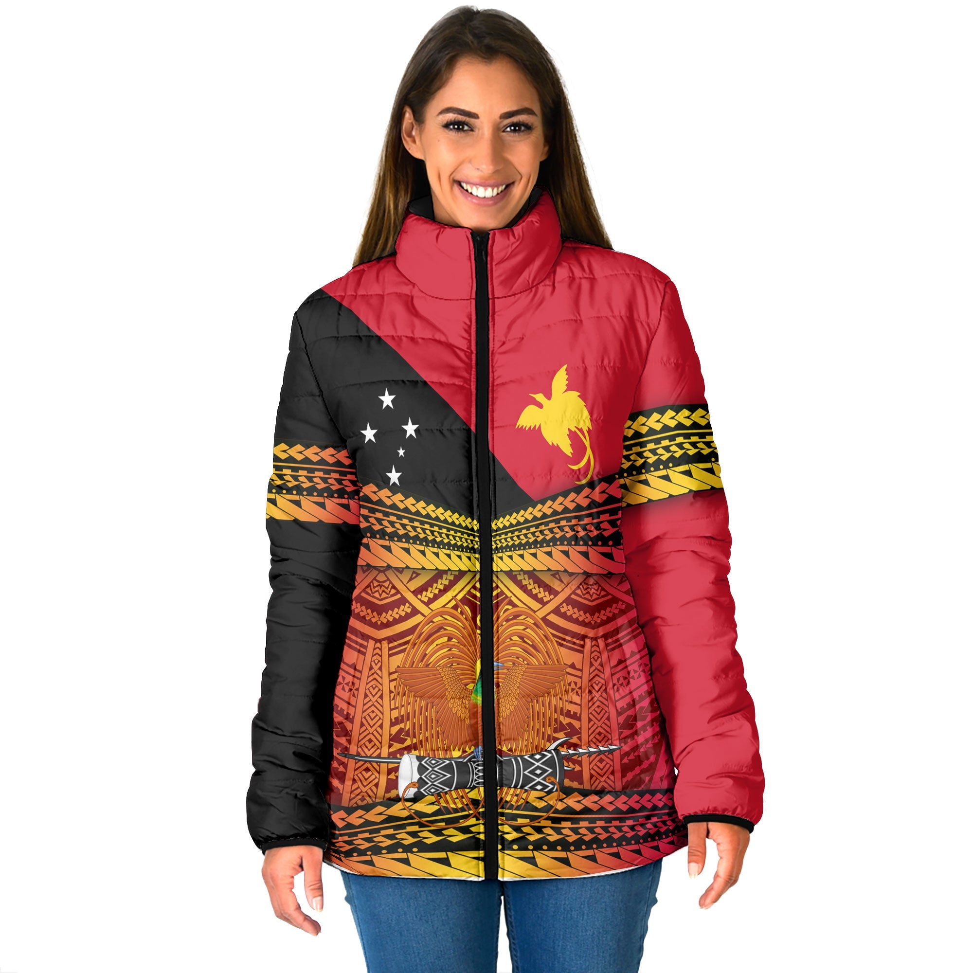 Papua New Guinea Independence Day Women Padded Jacket PNG Emblem Style