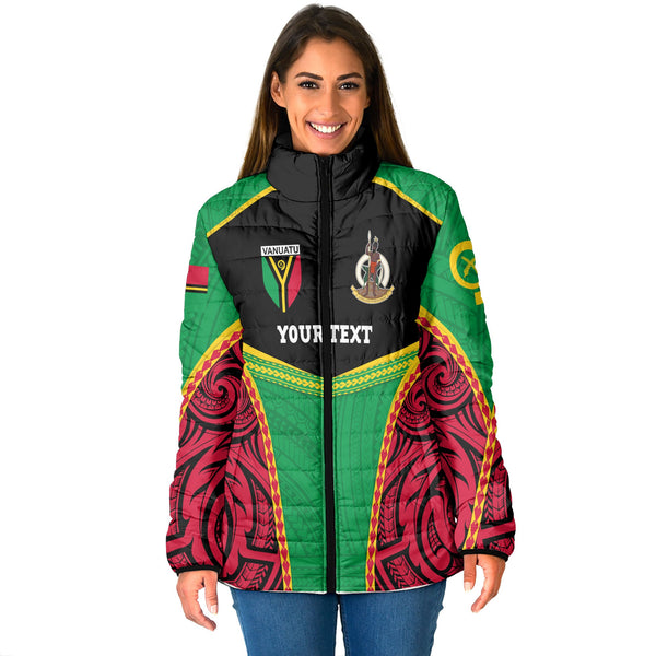 Custom Vanuatu Flag & Coat Of Arms Women Padded Jacket Black Style