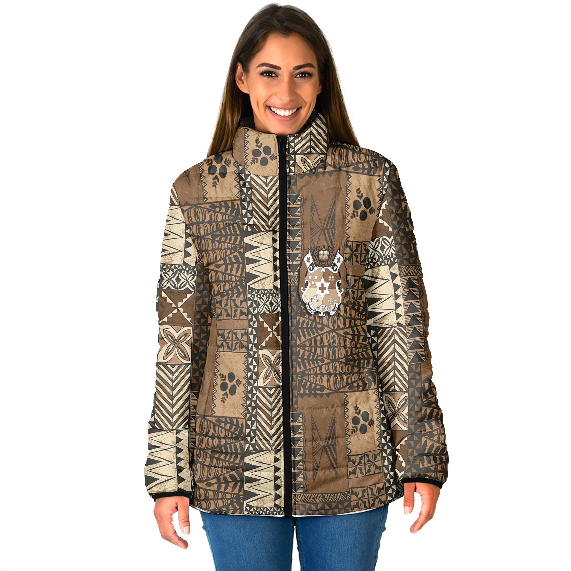 Custom Tonga Women Padded Jacket Ngatu Tapa Style