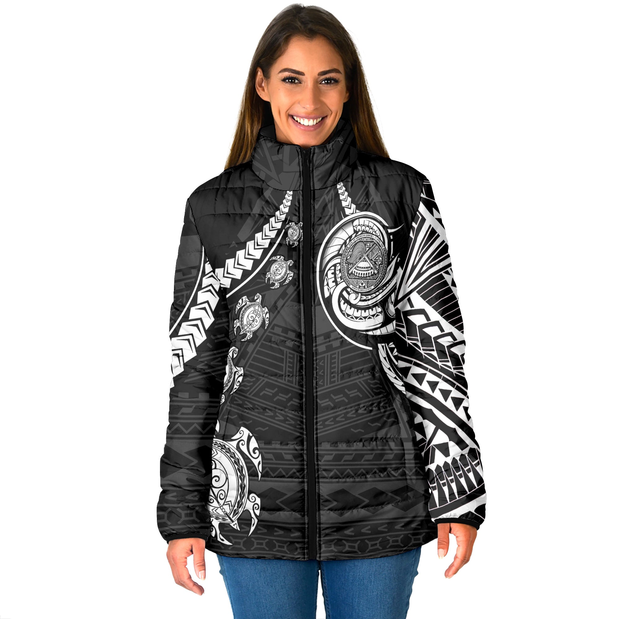 Seal Of American Samoa Women Padded Jacket Turtle Style