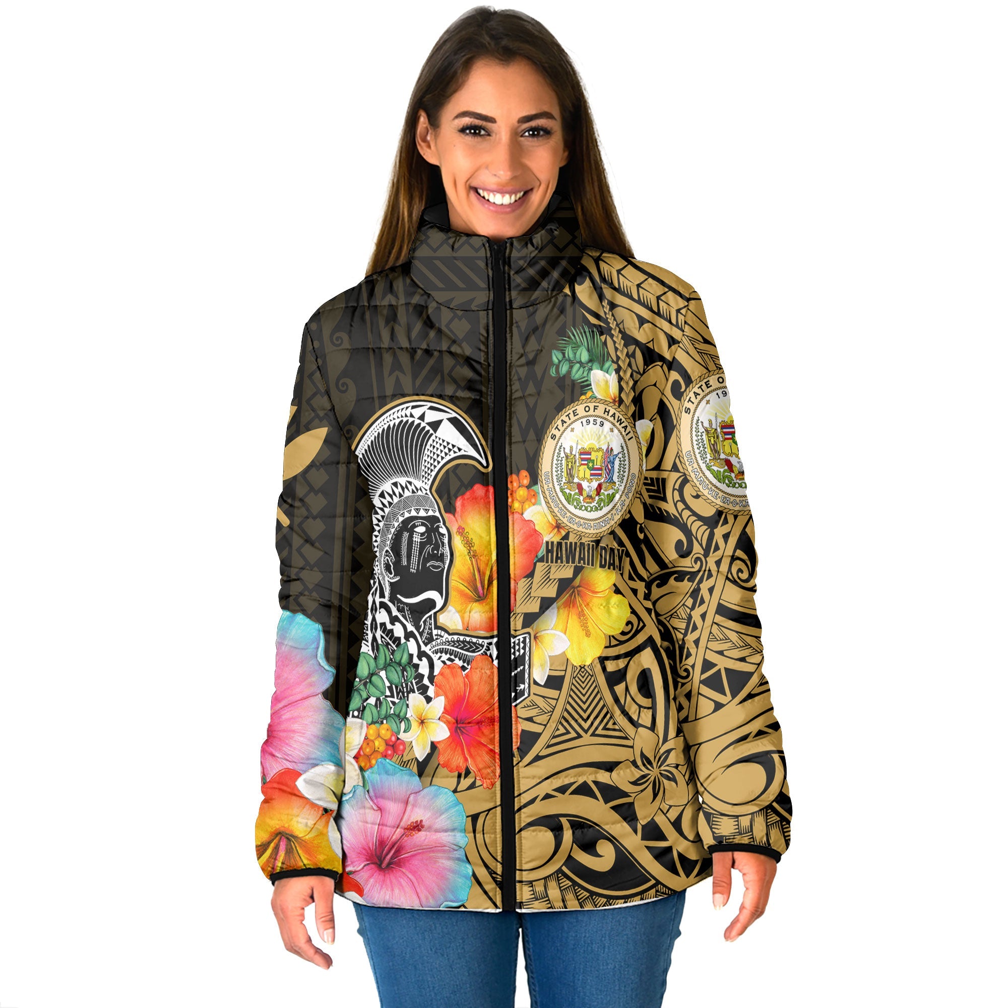 Hawaii Day King Kamehameha Women Padded Jacket