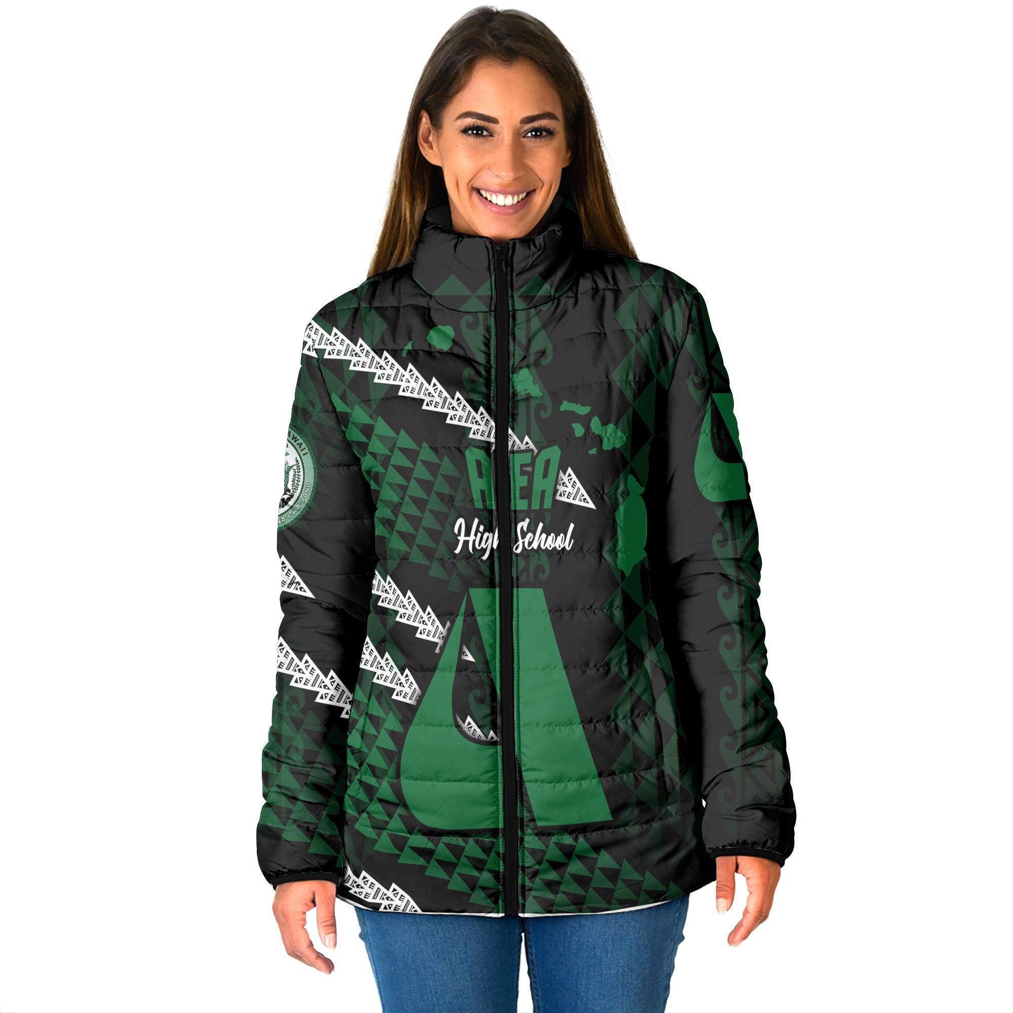 Hawaii Aiea High School Custom Women Padded Jacket Map Style