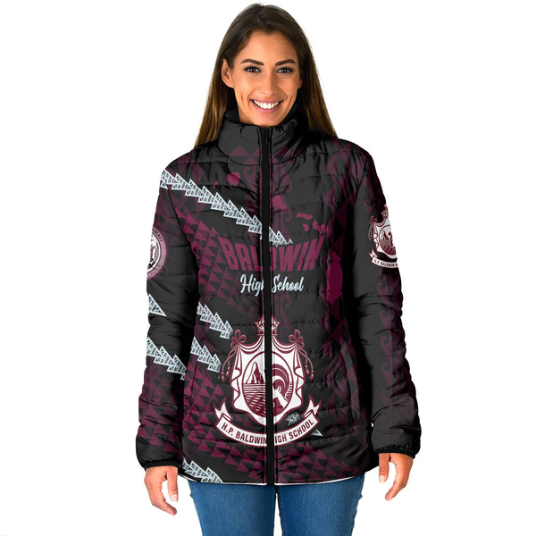 Hawaii Baldwin High School Custom Women Padded Jacket Map Style