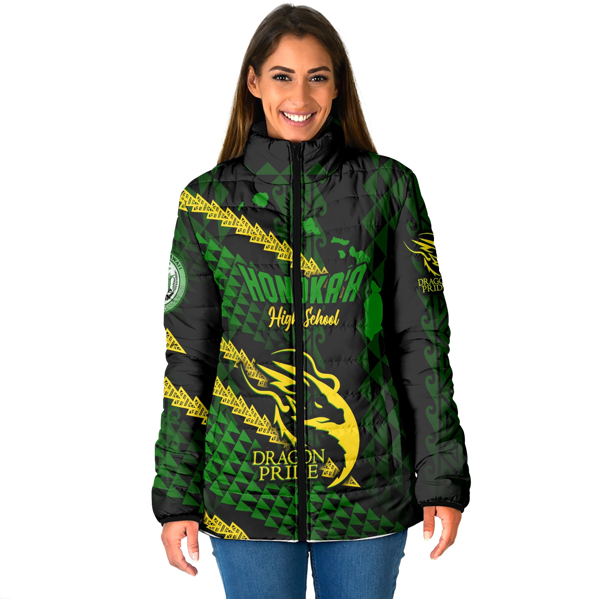 Hawaii Honoka High & Intermediate School Custom Women Padded Jacket Map Style