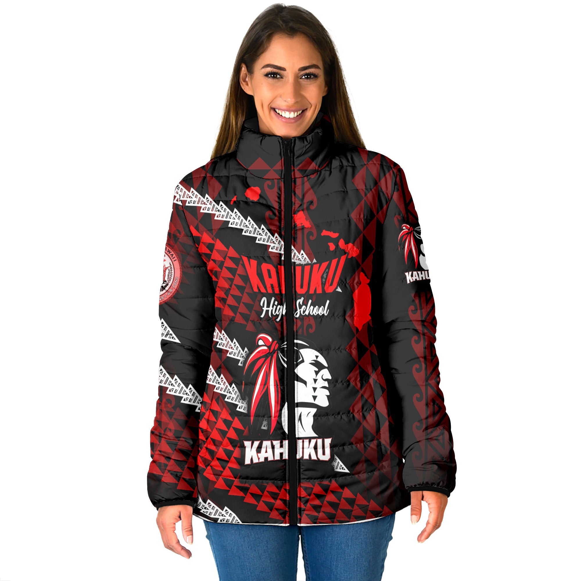 Hawaii Kahuku High & Intermediate School Custom Women Padded Jacket Map Style