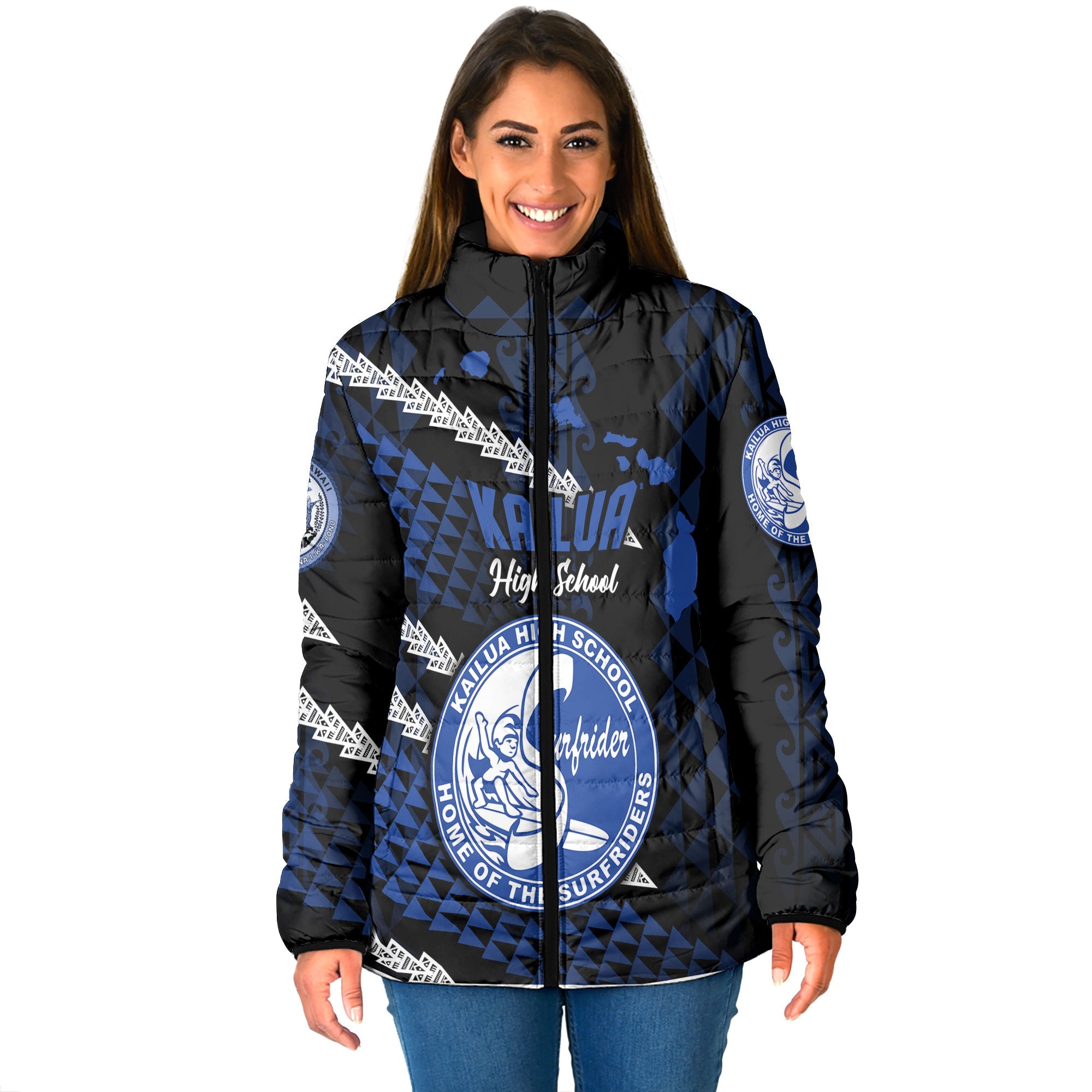 Hawaii Kailua High School Custom Women Padded Jacket Map Style