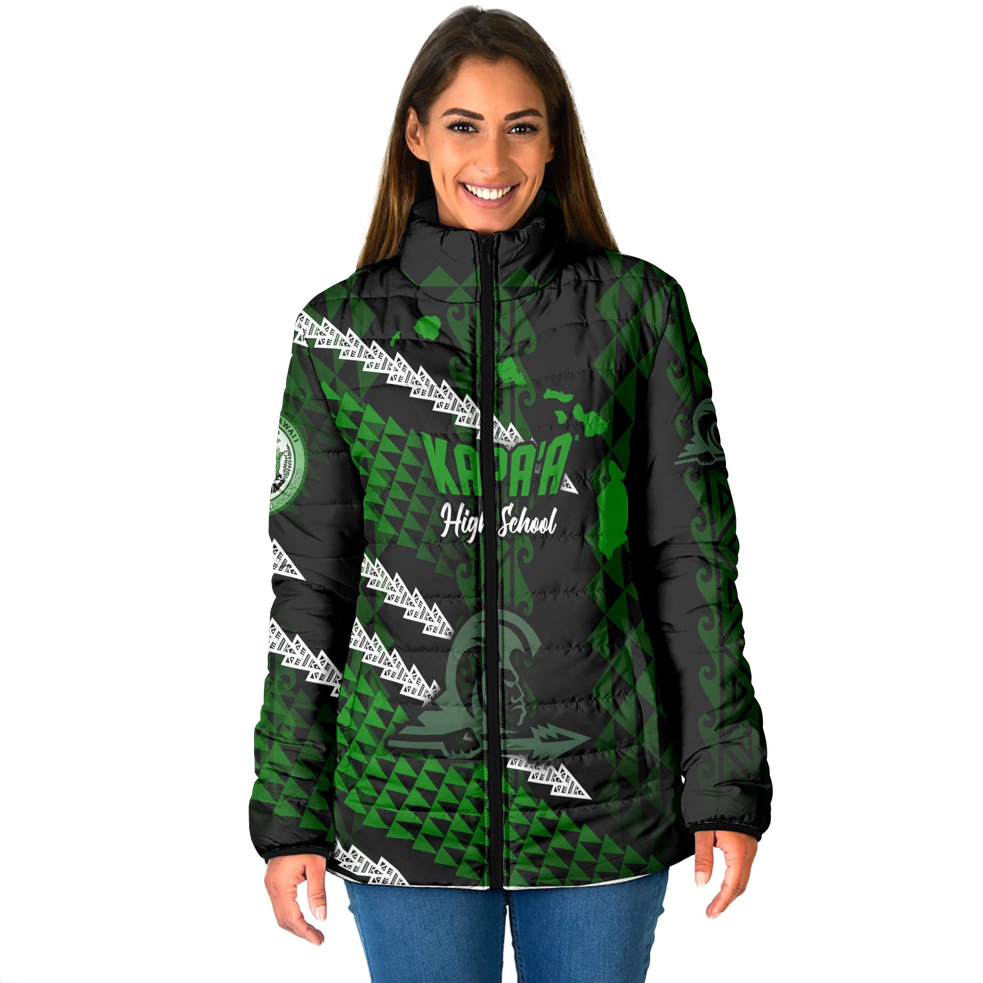 Hawaii Kapaa High School Custom Women Padded Jacket Map Style