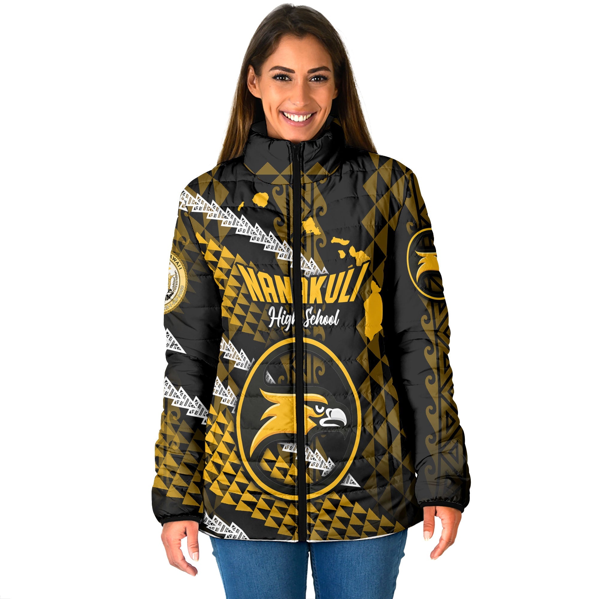 Hawaii Nanakuli High School Custom Women Padded Jacket Map Style