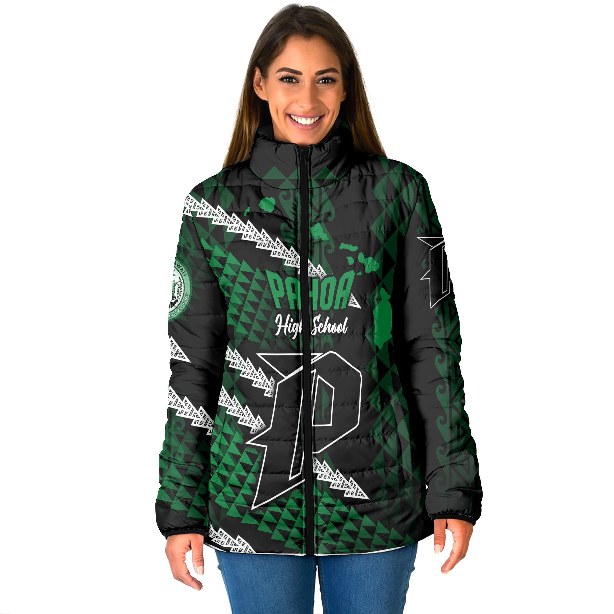 Hawaii Pahoa High & Intermediate School Custom Women Padded Jacket Map Style