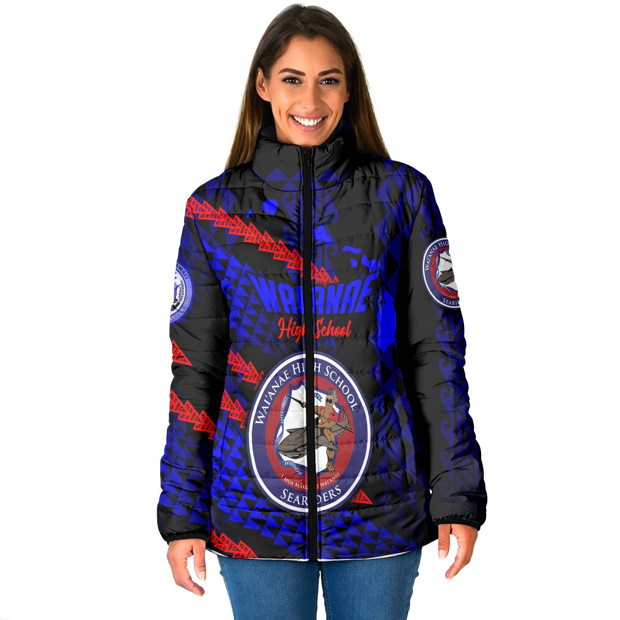 Hawaii Waianae High School Custom Women Padded Jacket Map Style