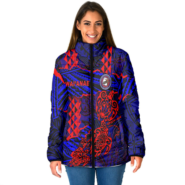 Hawaii Waianae High School Custom Women Padded Jacket Polynesian Turtle Style